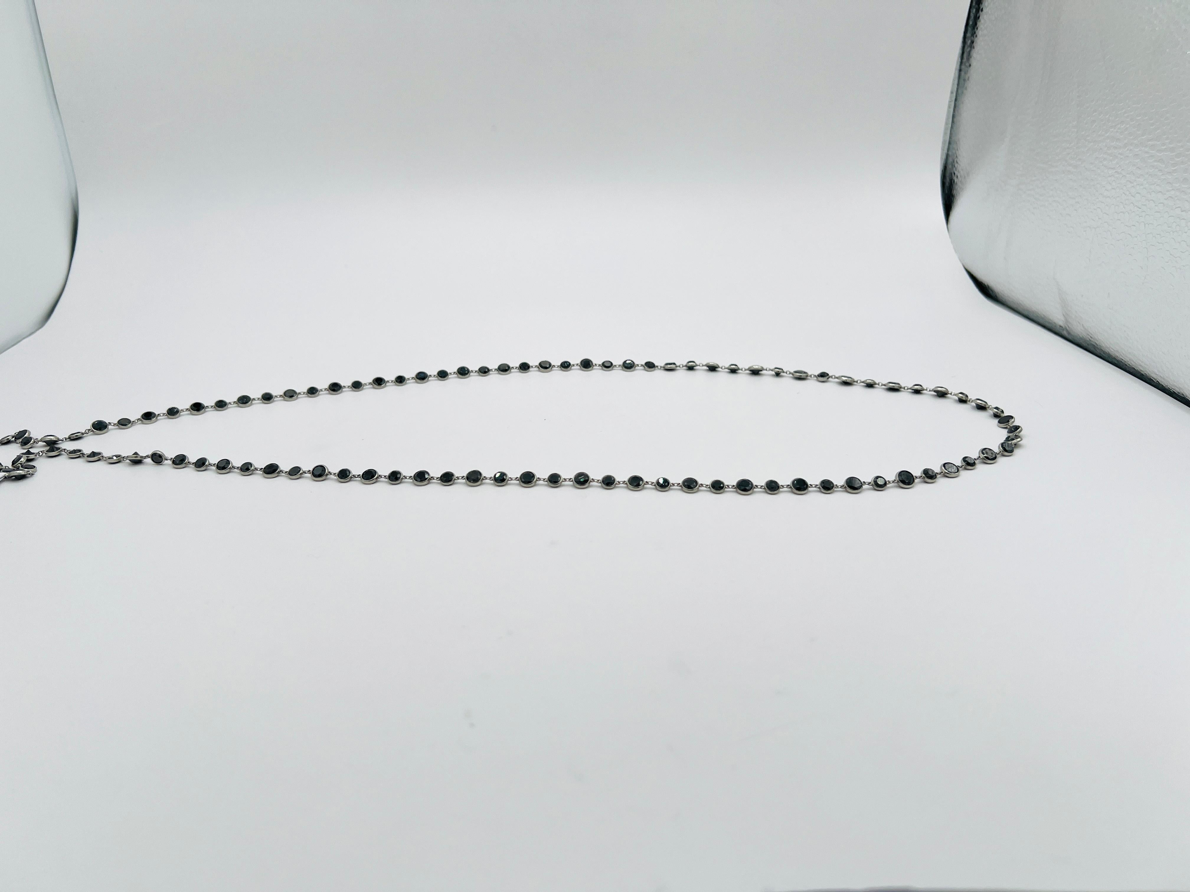da uomo o donna Collana a catena con diamanti neri in oro bianco 18 carati e platino in vendita