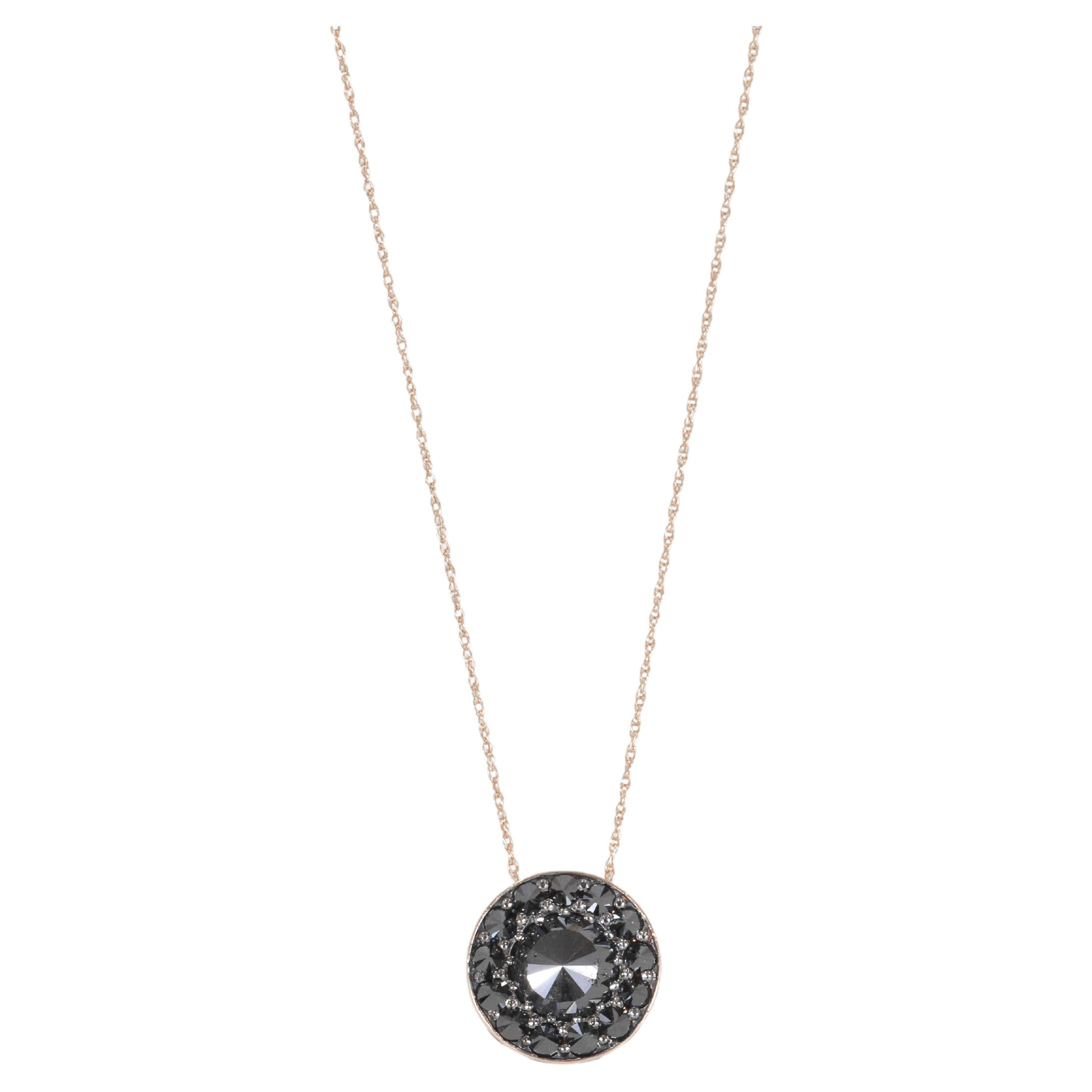 Round Black Diamond Spiked Pendant Necklace in Yellow Gold For Sale
