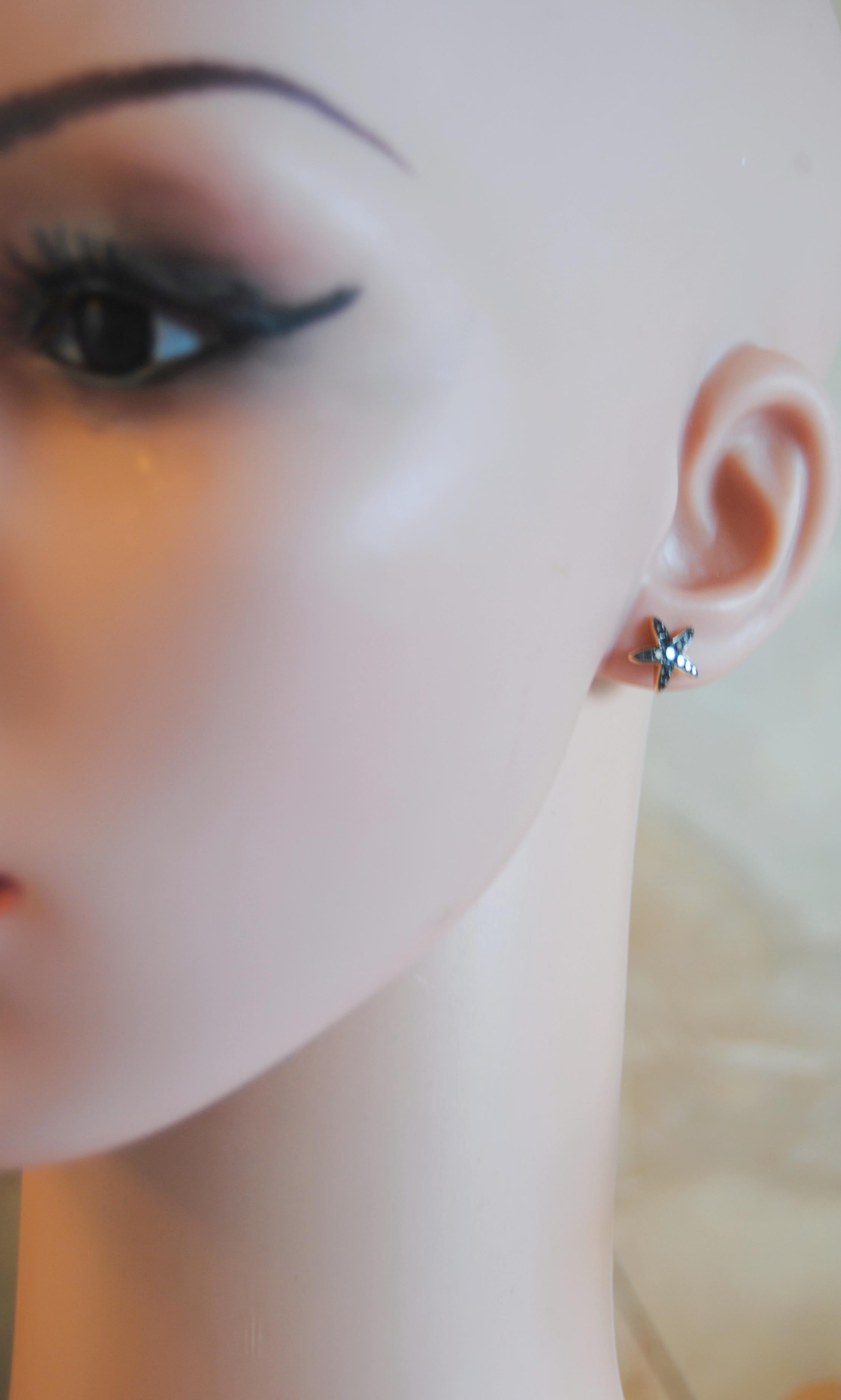 Schwarzer schwarzer Diamant Seestern-Ohrringe aus 18 Karat Roségold (Rosenschliff) im Angebot