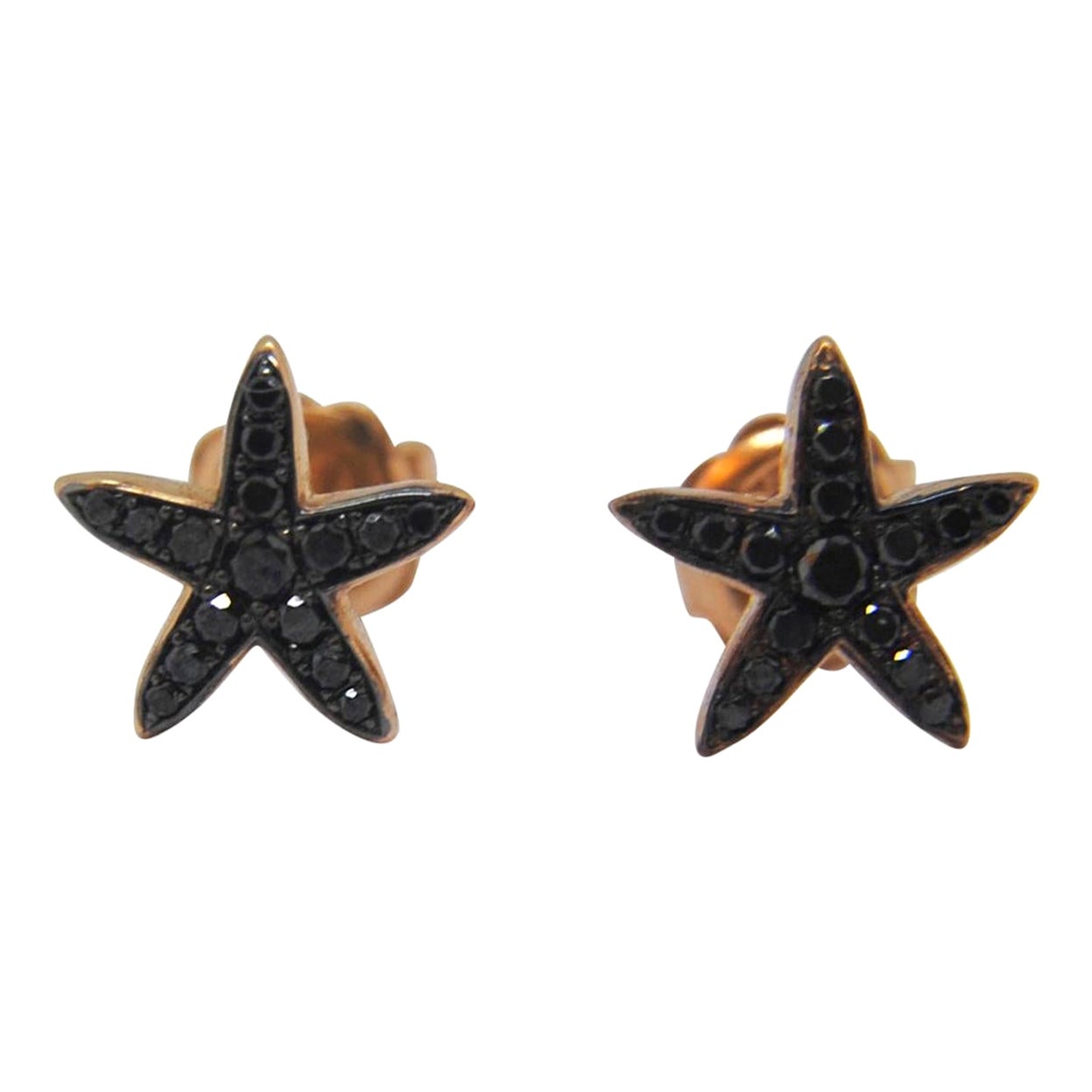 Orecchini a stella marina con diamante nero in oro rosa 18 carati