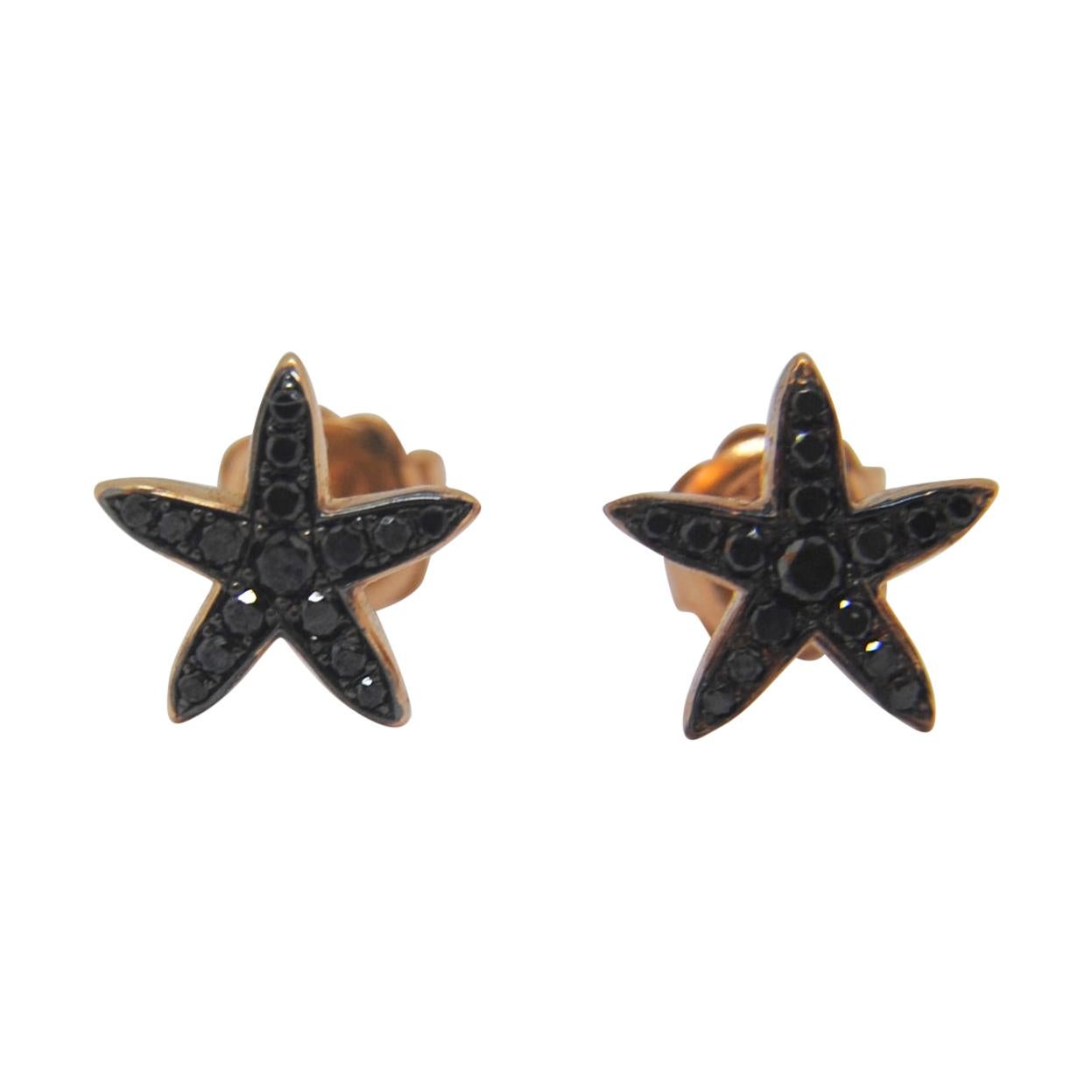 Black Diamond Sea Star Earrings in 18 Karat Rose Gold