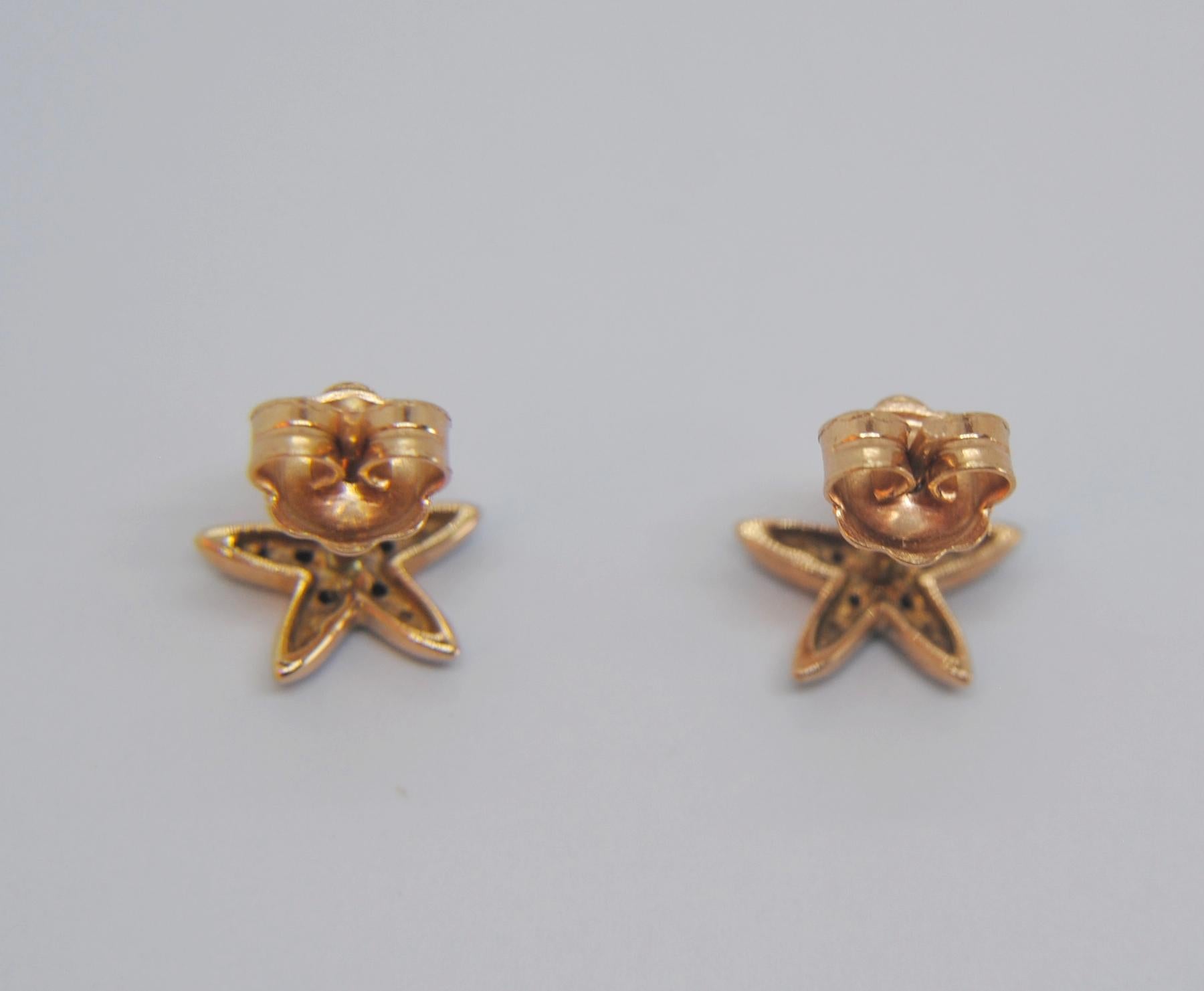 Black Diamond Sea Star Earrings in 18 Karat Rose Gold In New Condition In Bilbao, ES