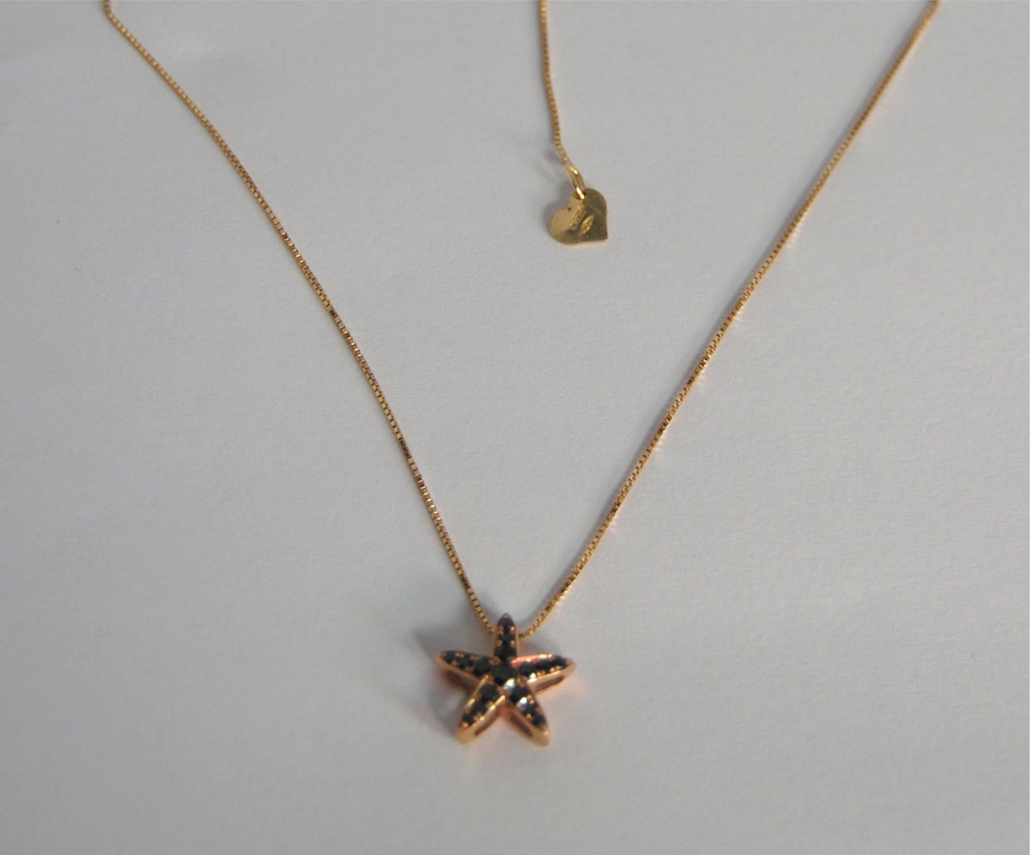 Contemporary Black Diamond Sea Star Pendant and Movable Tie Chain 18 Karat Rose Gold For Sale