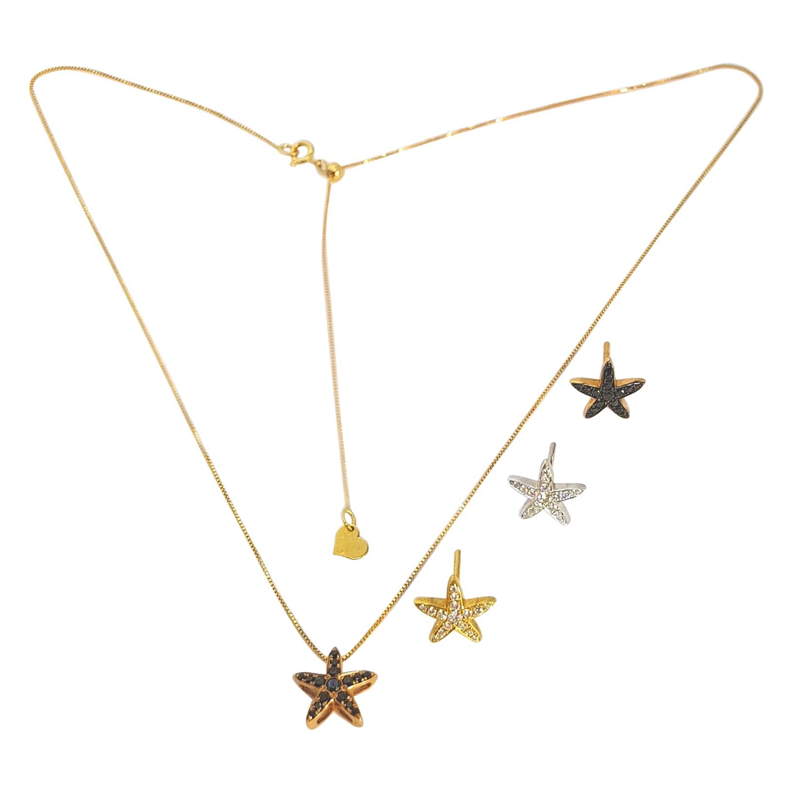 Black Diamond Sea Star Pendant and Movable Tie Chain 18 Karat Rose Gold