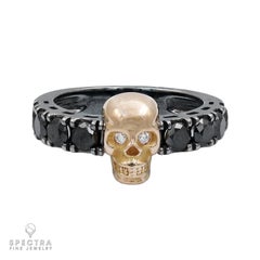 Rose Gold Black Diamond Skull Ring, 1.20ct, Unisex, USA, Contemporary