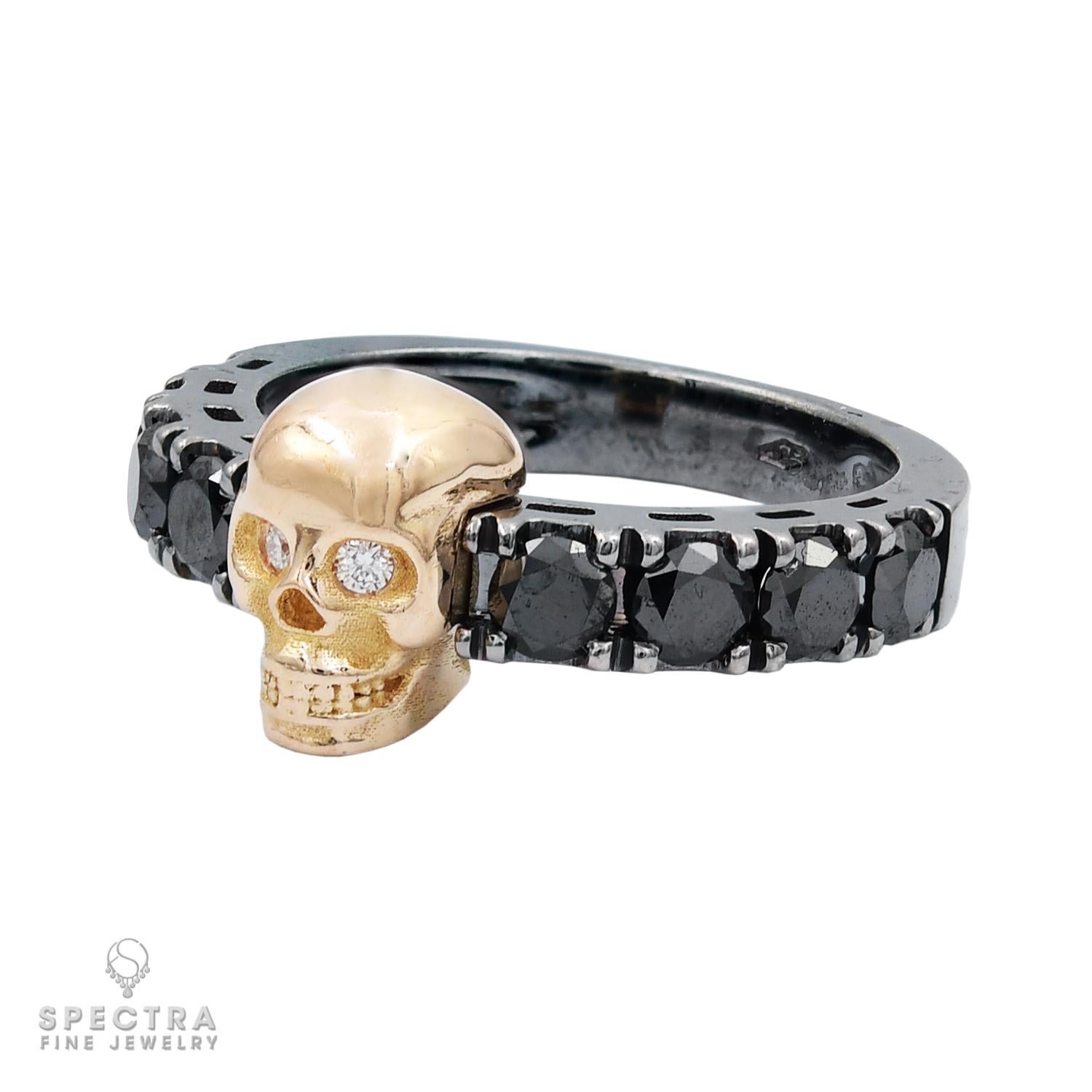 Contemporary Black Diamond Skull Ring For Sale