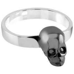 Black Diamond Skull Solitaire Silver Ring Black Rhodium-Plated