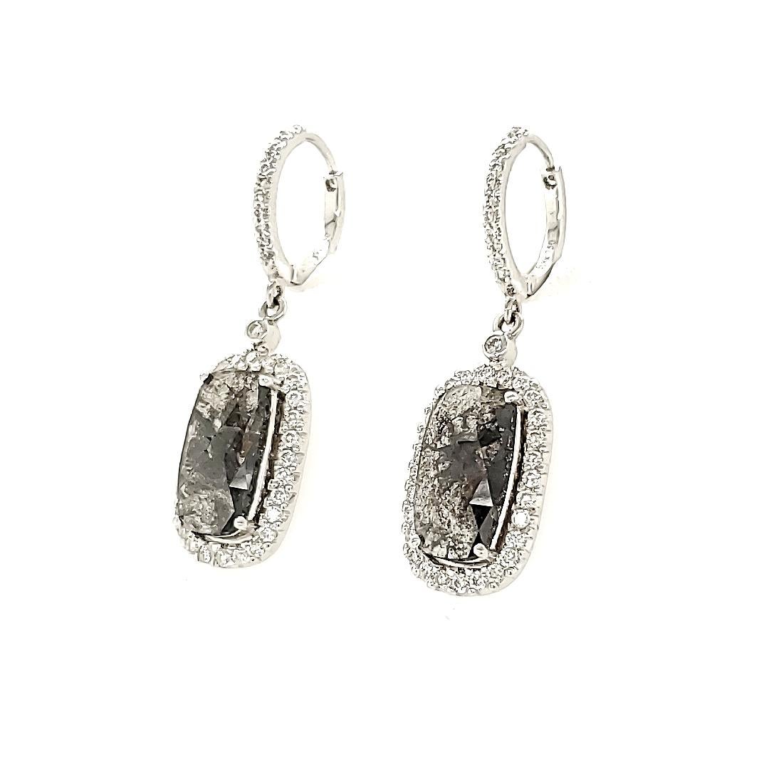 Modern Black Diamond Slice and White Diamond Earrings For Sale