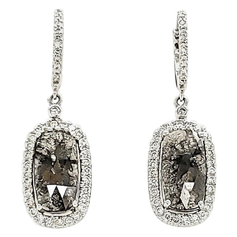 Black Diamond Slice and White Diamond Earrings For Sale