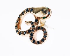 Black Diamond Snake Earring Emerald Eyes Gold Plated Silver