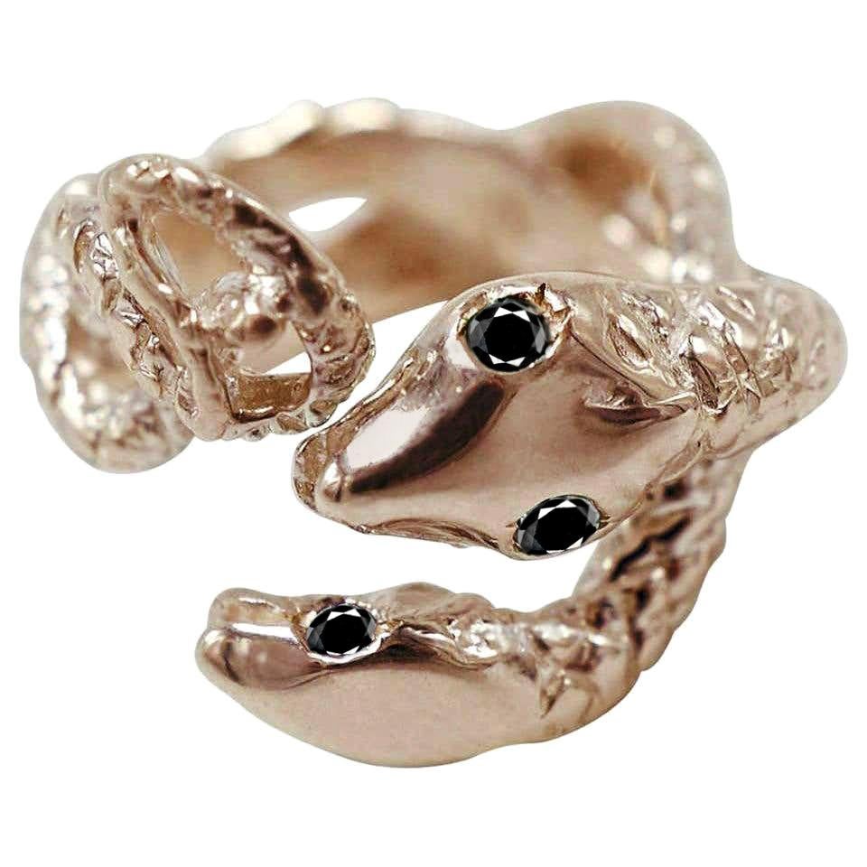 Black Diamond Snake Ring Cocktail Ring Onesie Adjustable Bronze Dauphin For Sale