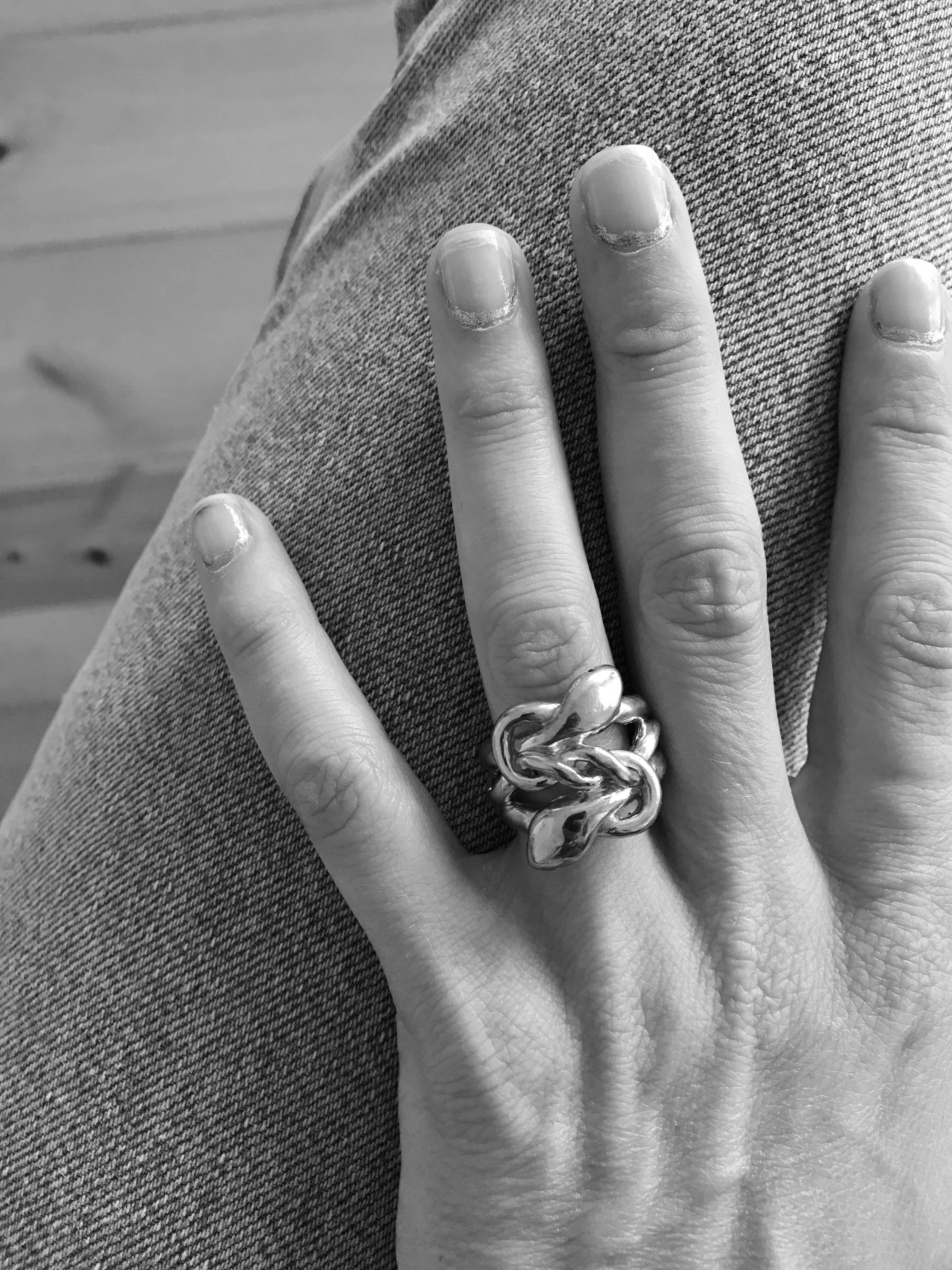 Brilliant Cut Black Diamond Snake Ring Double Head Victorian Style For Sale