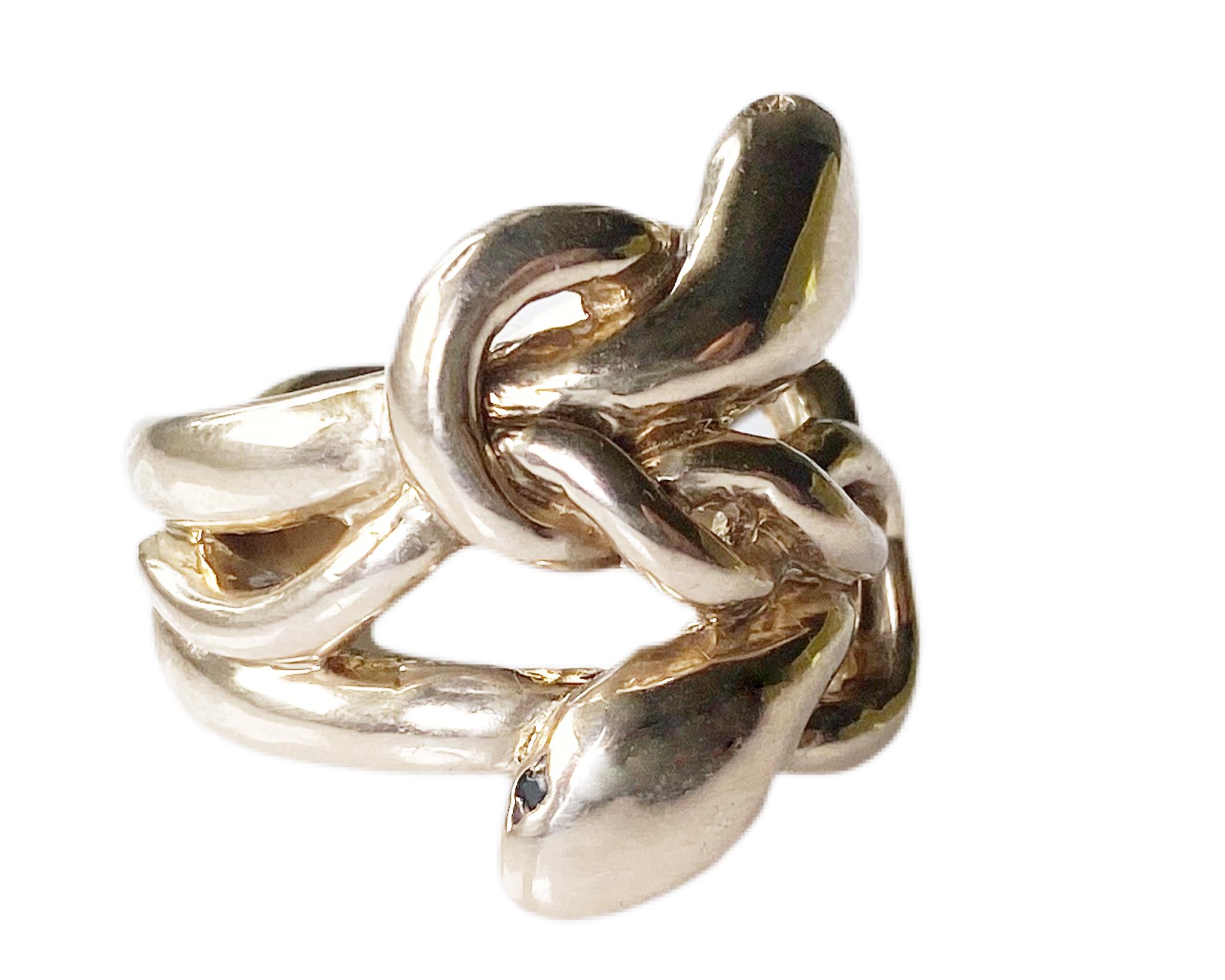 Donna Anello serpente con diamante nero a doppia testa in stile vittoriano in vendita