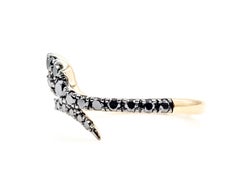 Black Diamond Snake Ring in 14k Yellow Gold
