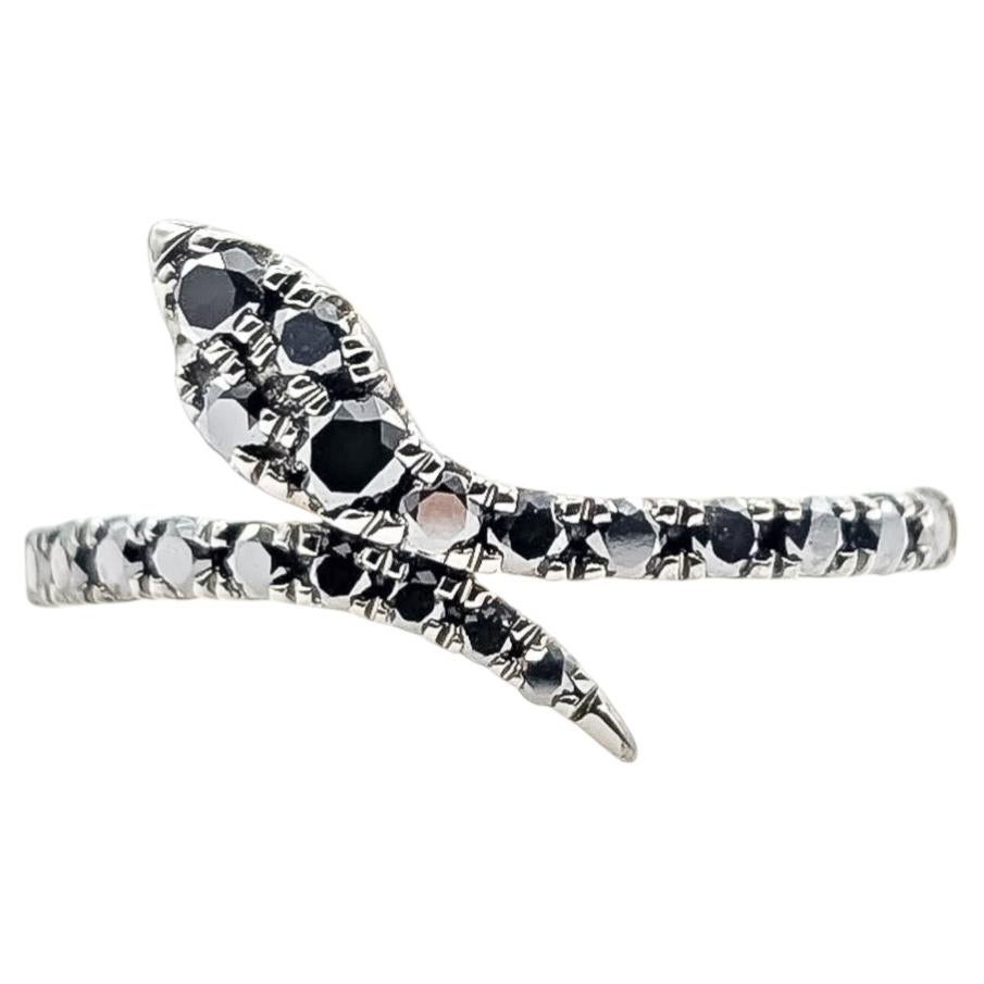 Black Diamond Snake Ring in 14k Yellow Gold For Sale
