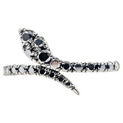 Black Diamond Snake Ring in 14k Yellow Gold