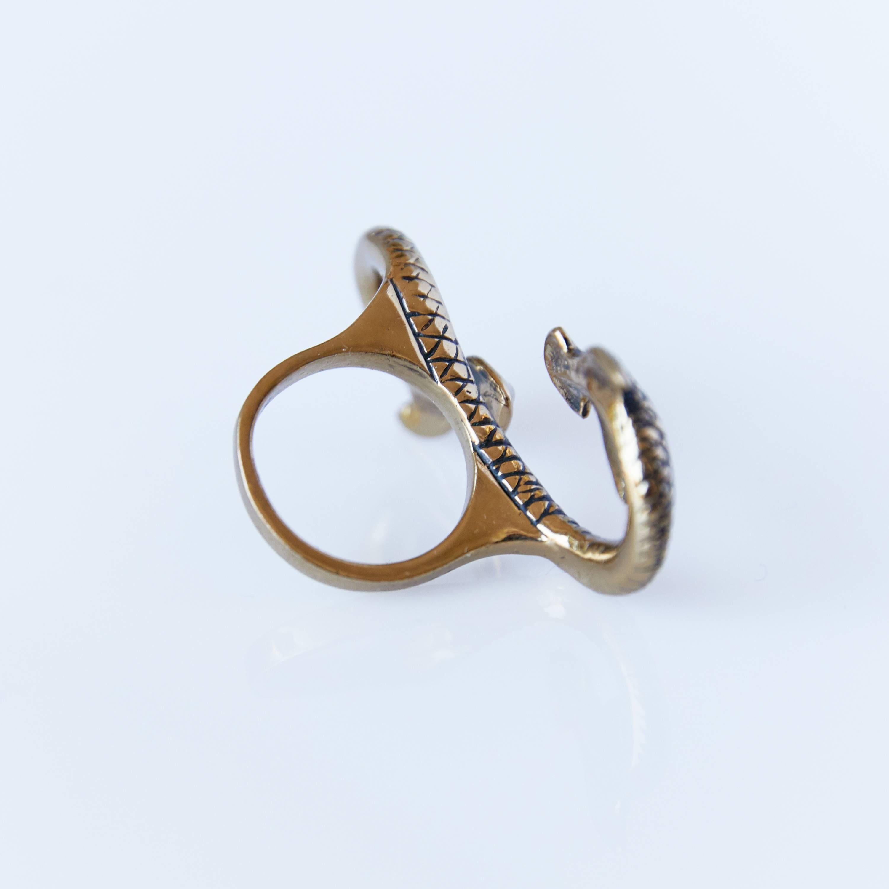 Schwarzer Diamant Schlangenring Servierschalen Cocktail-Ring Bronze Tier J Dauphin im Zustand „Neu“ im Angebot in Los Angeles, CA