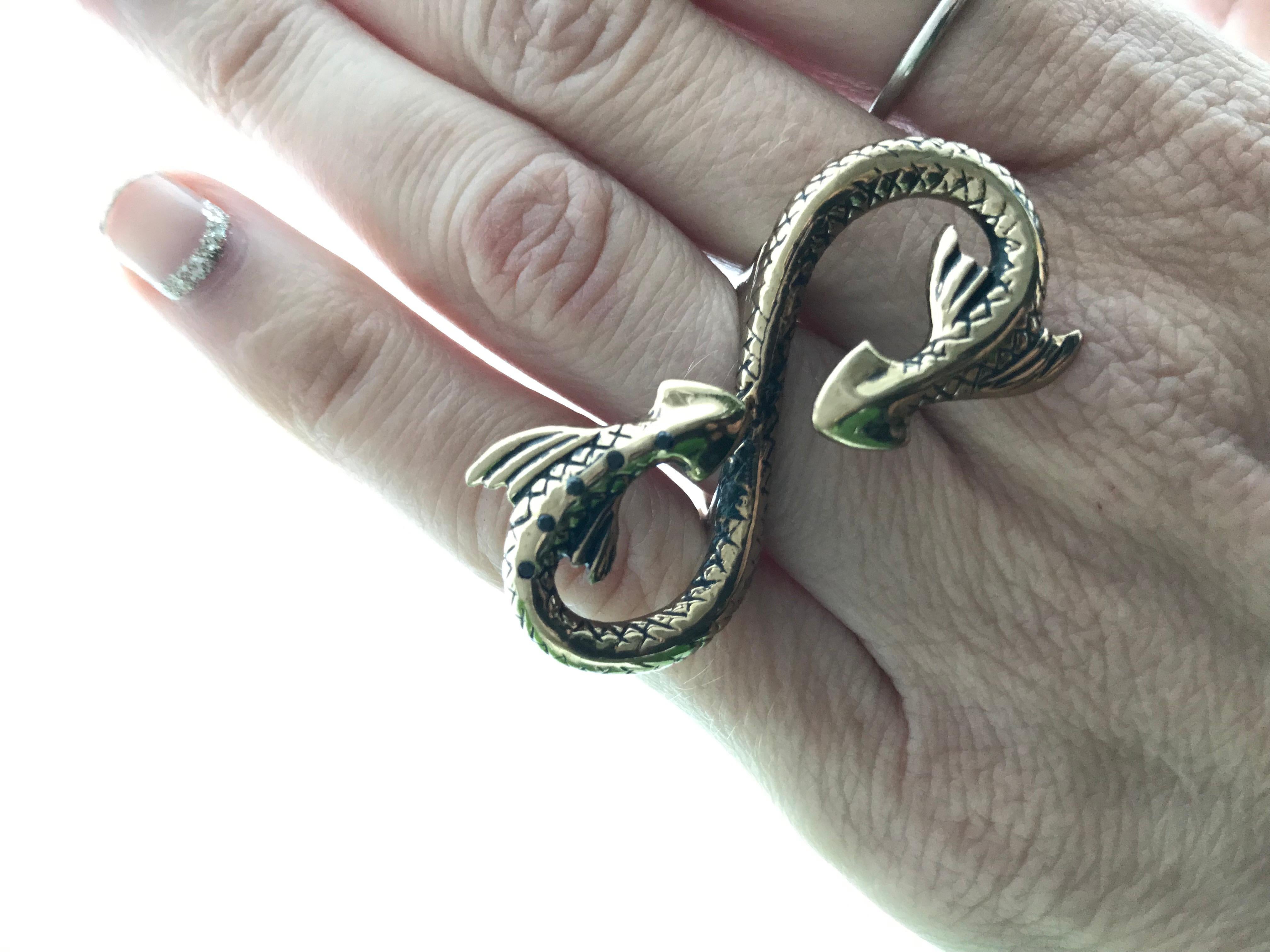 Art Nouveau Black Diamond Snake Ring Serpens Cocktail Ring Bronze Animal J Dauphin For Sale