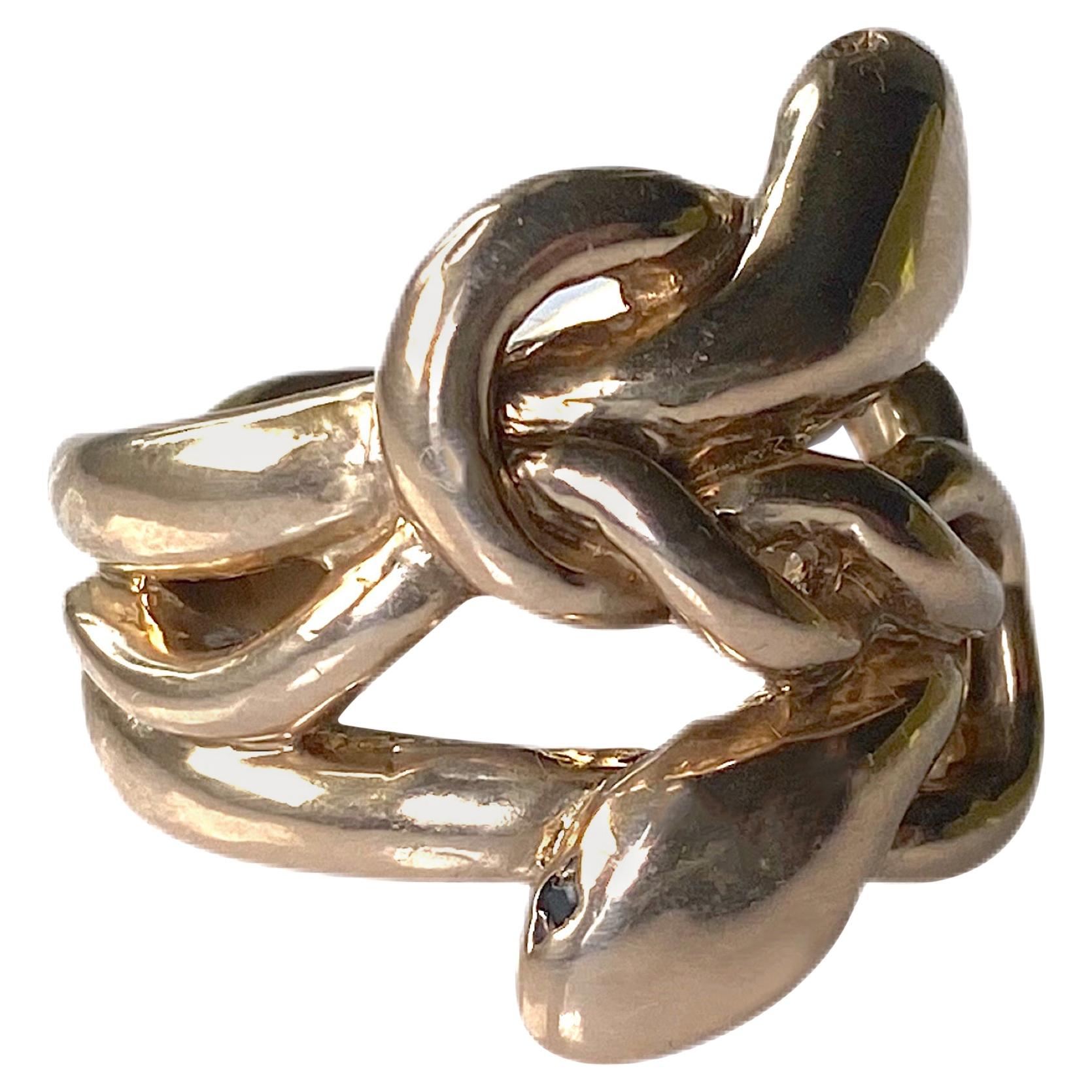Black Diamond Snake Ring Victorian Style Cocktail Ring Bronze J Dauphin For Sale