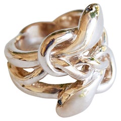 Black Diamond Snake Ring Victorian Style Gold Plated Silver