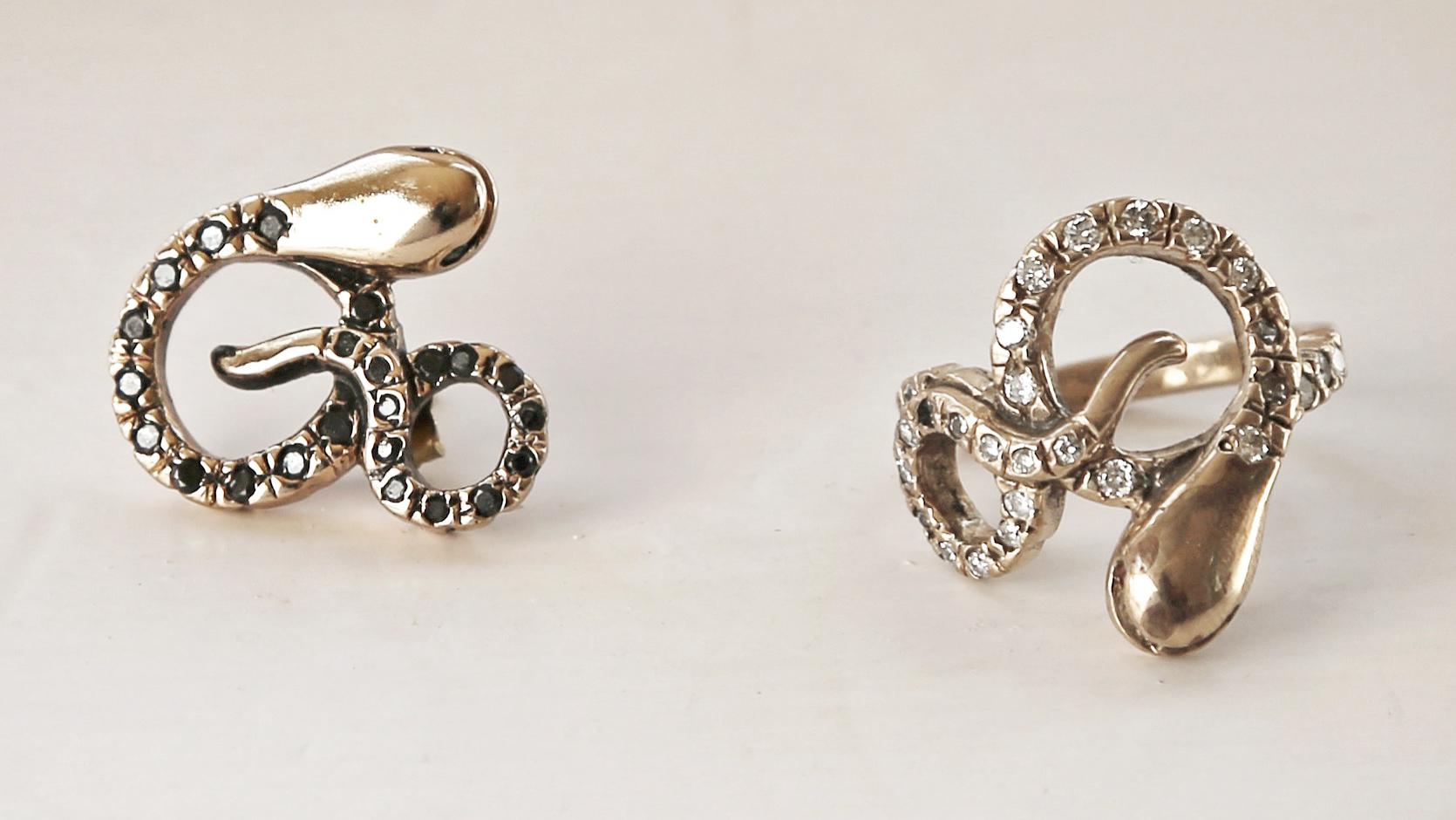 Anello a serpente con diamante nero in stile vittoriano in vendita 11