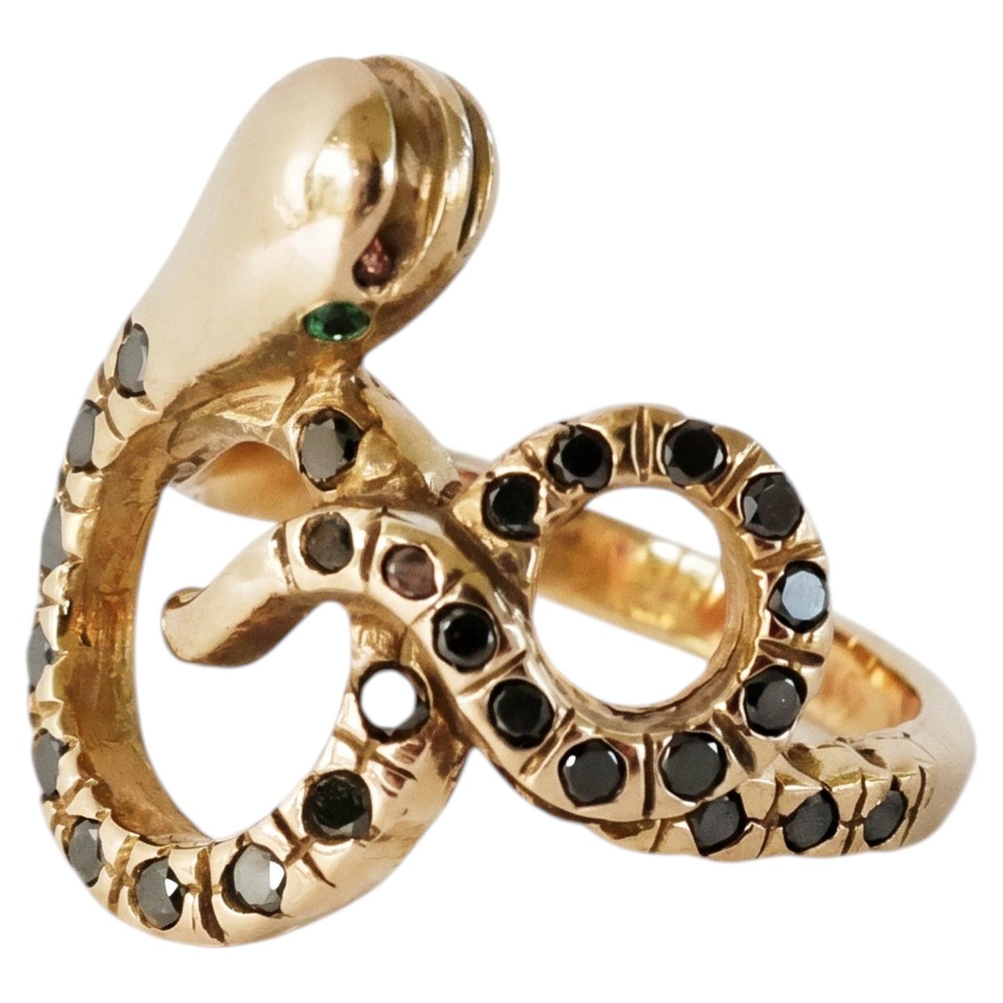 Black Diamond Snake Ring Victorian Style Ouroboros J Dauphin For Sale