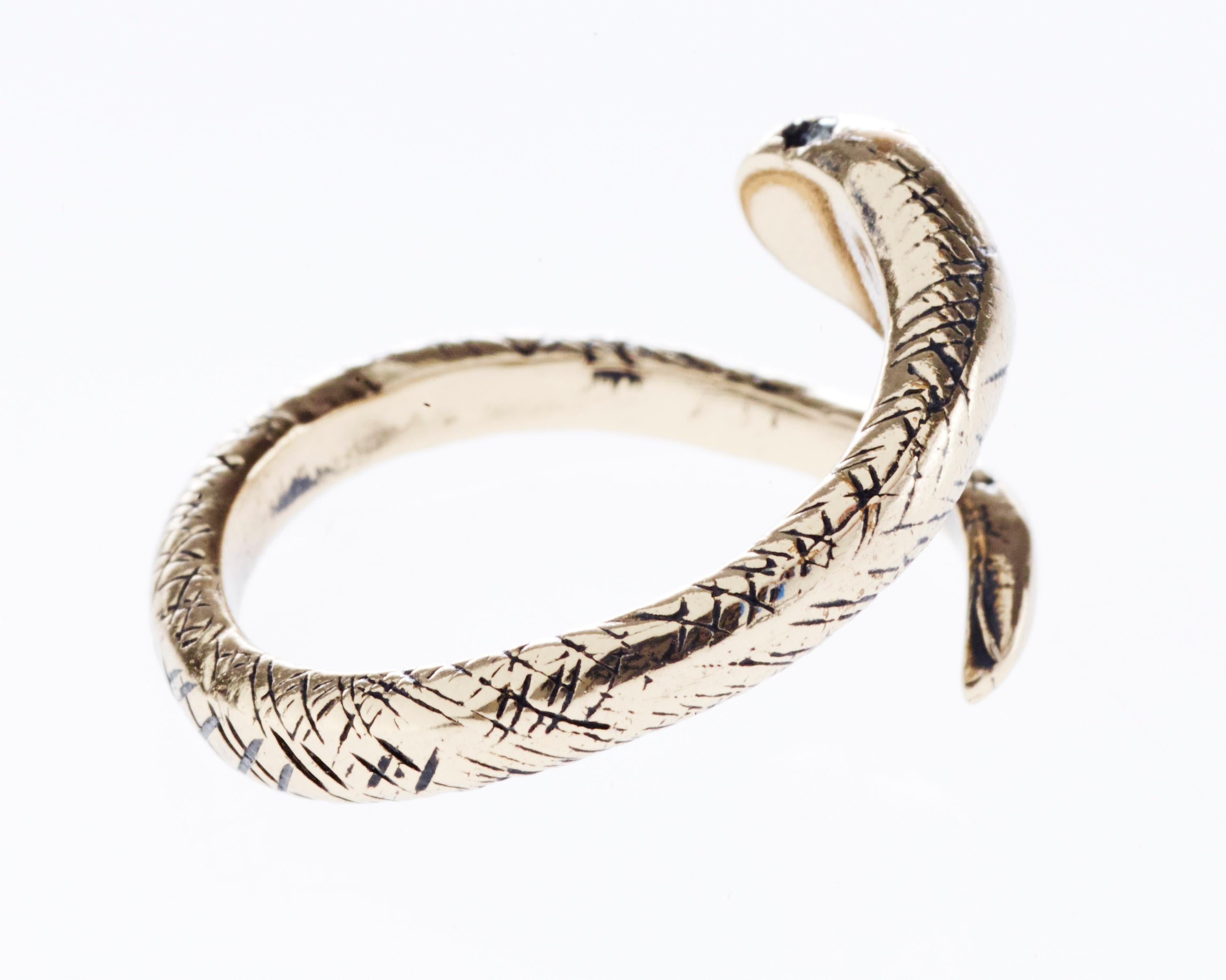 Contemporary Black Diamond Gold Snake Ring 14k For Sale