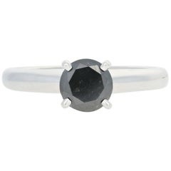 Black Diamond Solitaire Ring 1.06 Carat, 14 Karat White Gold Round Cut