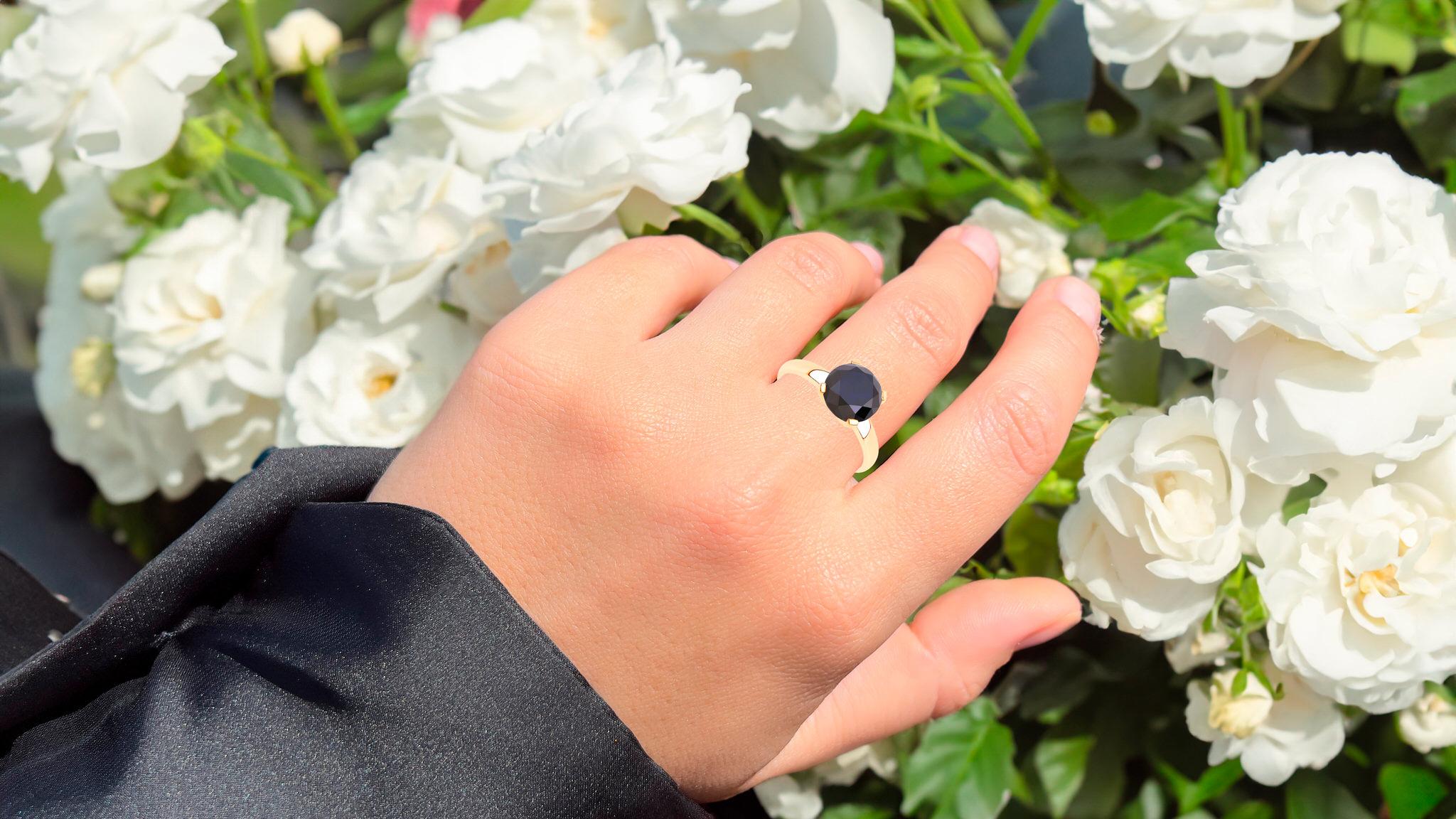 Round Cut Black Diamond Solitaire Ring 3 Carat 14K Yellow Gold For Sale