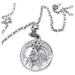 Medalla del Carmen Español Diamante Negro CadenaCollar Milagrosa Plata J DAUPHIN