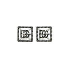 Black Diamond Square SG 14K Gold Monogram Stud Earrings