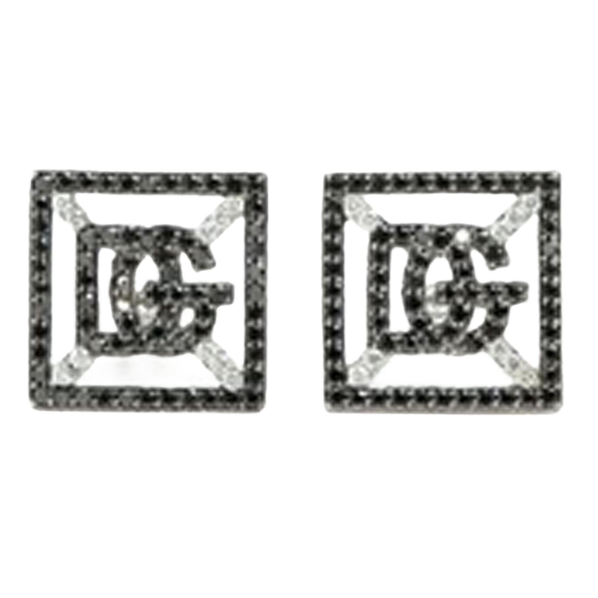 Black Diamond Square SG 14K (or 18k upon request) Gold Monogram Stud Earrings