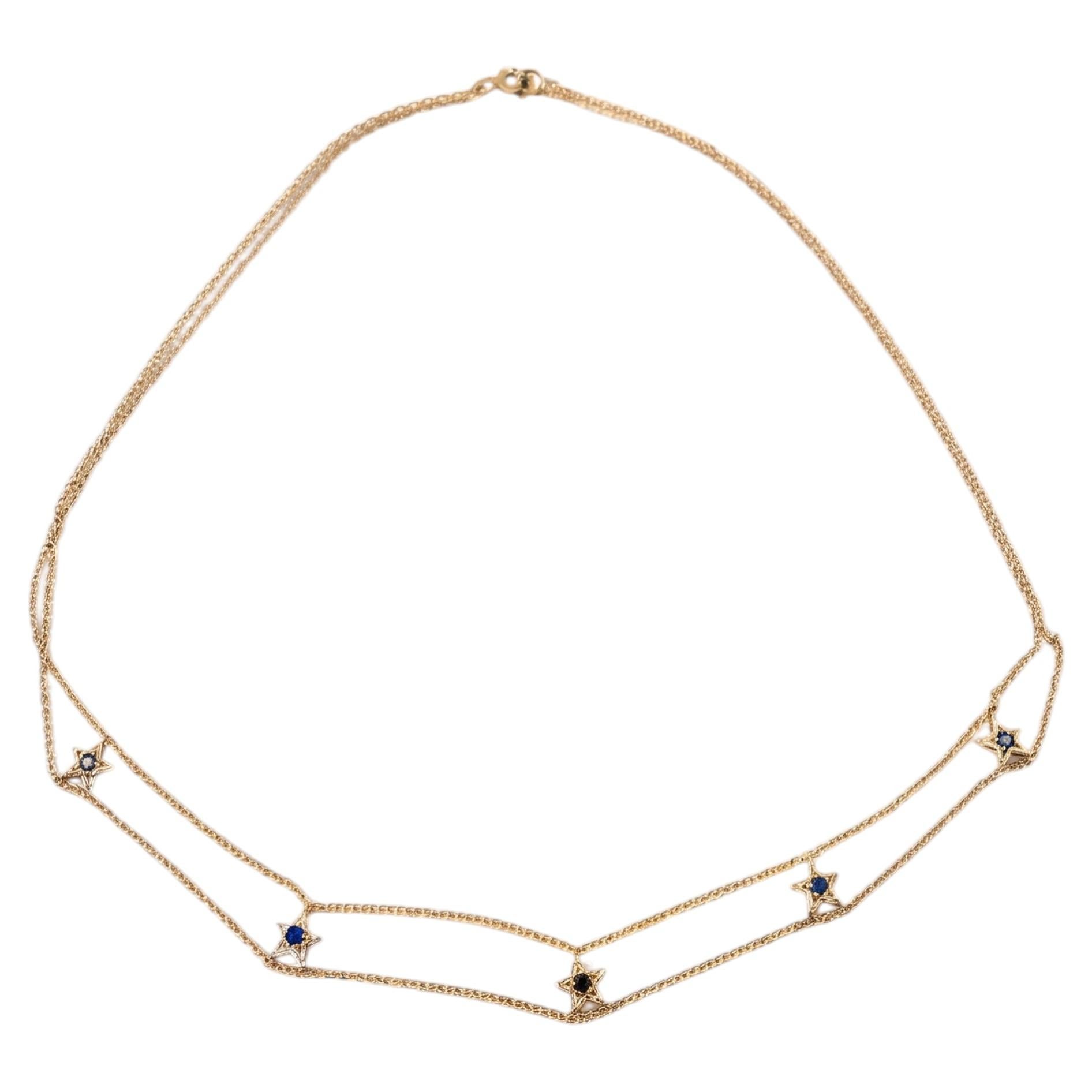 Collar tipo gargantilla con estrella y diamante negro, doble cadena «Celestial», plata chapada en oro de 14k en venta
