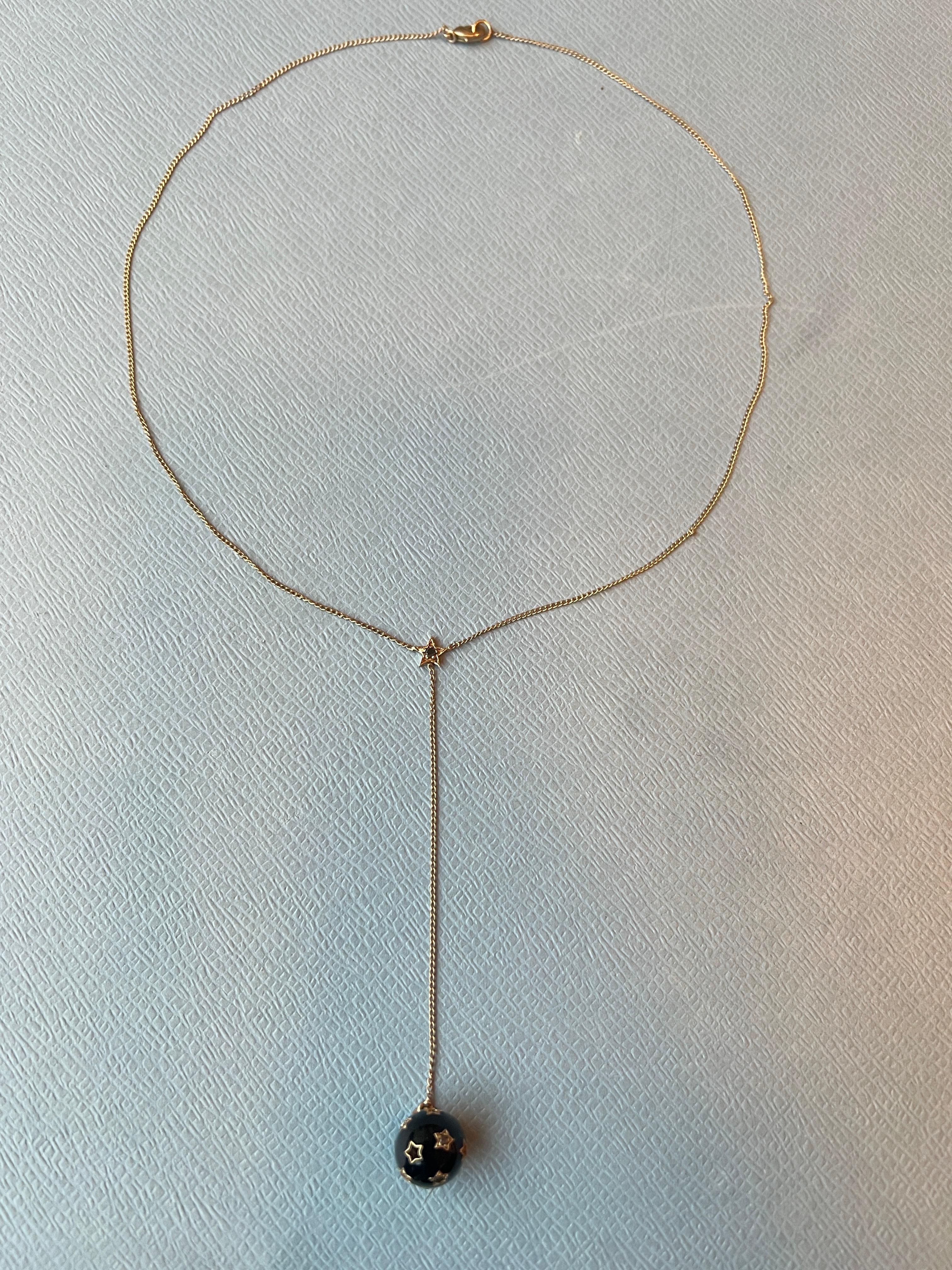 Black Diamond Star Sphere Necklace Black Enamel For Sale 4