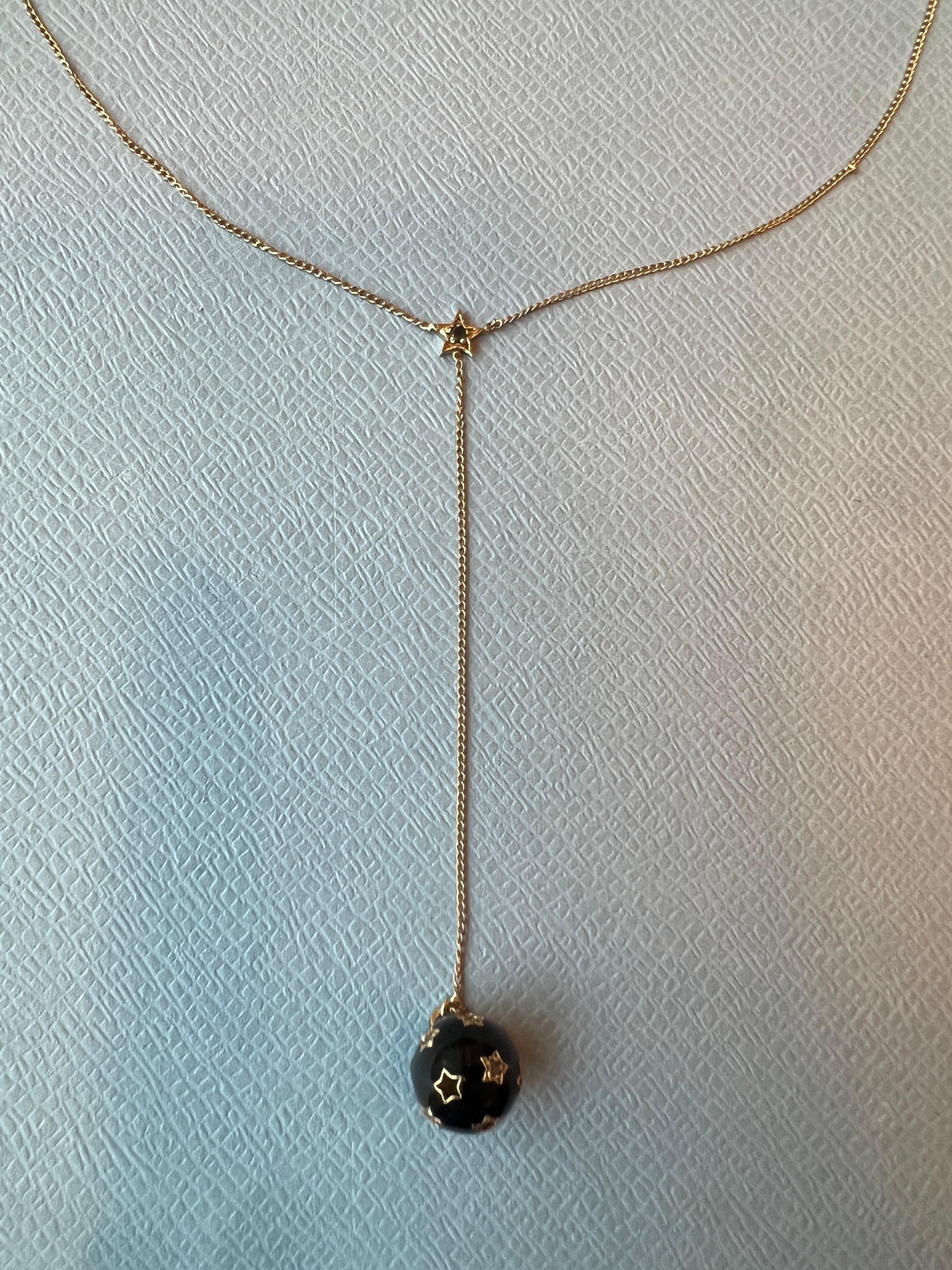 Black Diamond Star Sphere Necklace Black Enamel For Sale 5