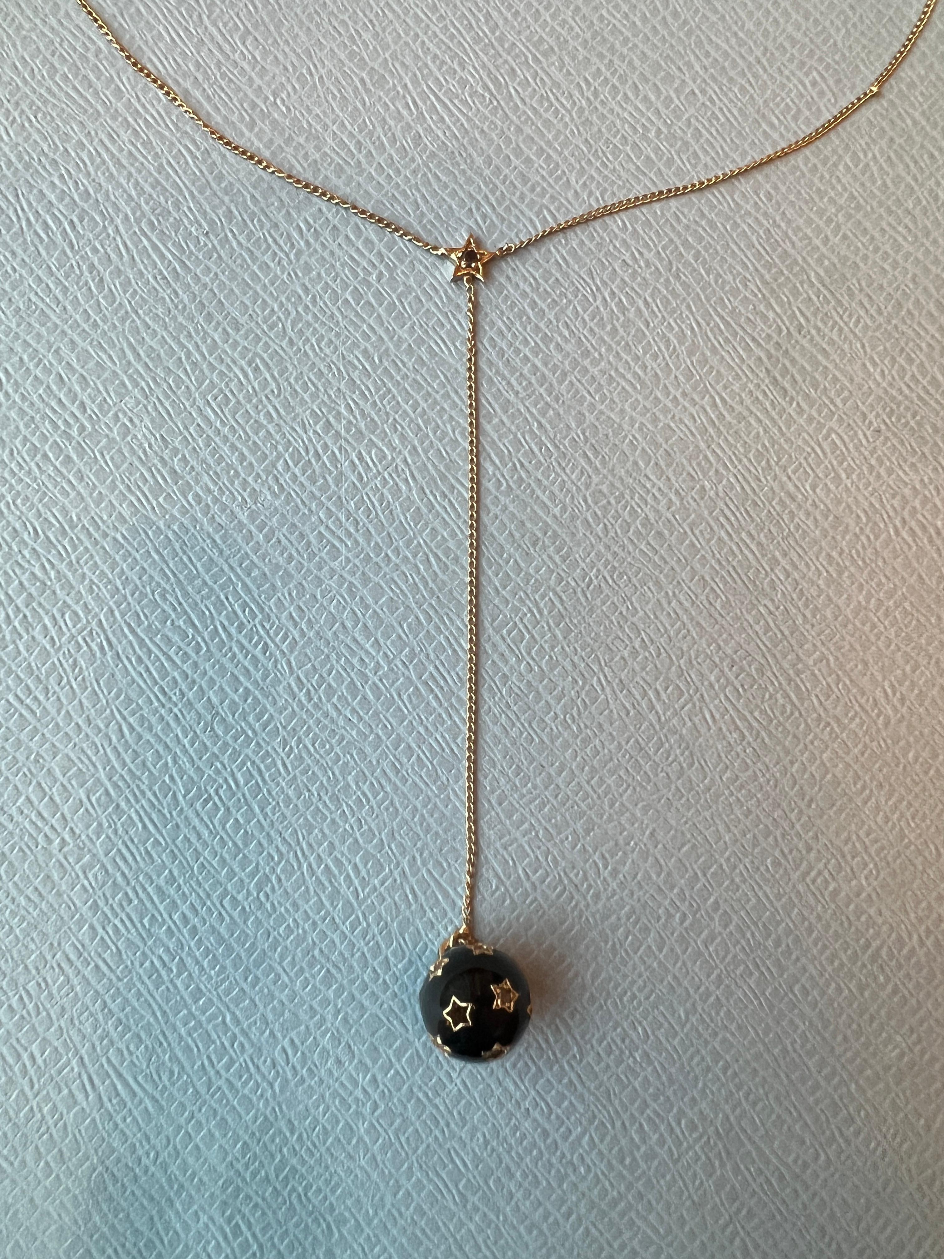 Black Diamond Star Sphere Necklace Black Enamel For Sale 6