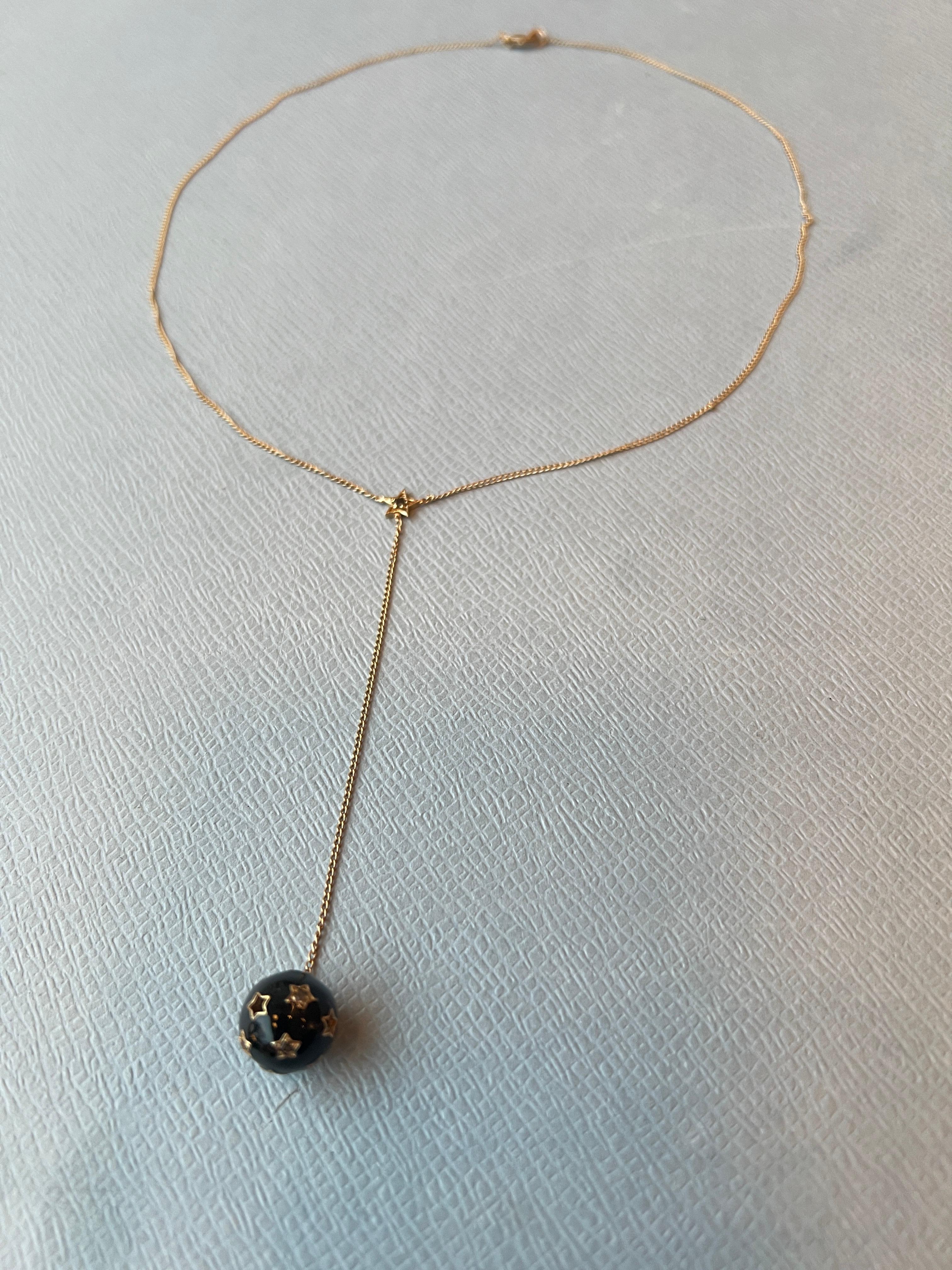 Black Diamond Star Sphere Necklace Black Enamel For Sale 7