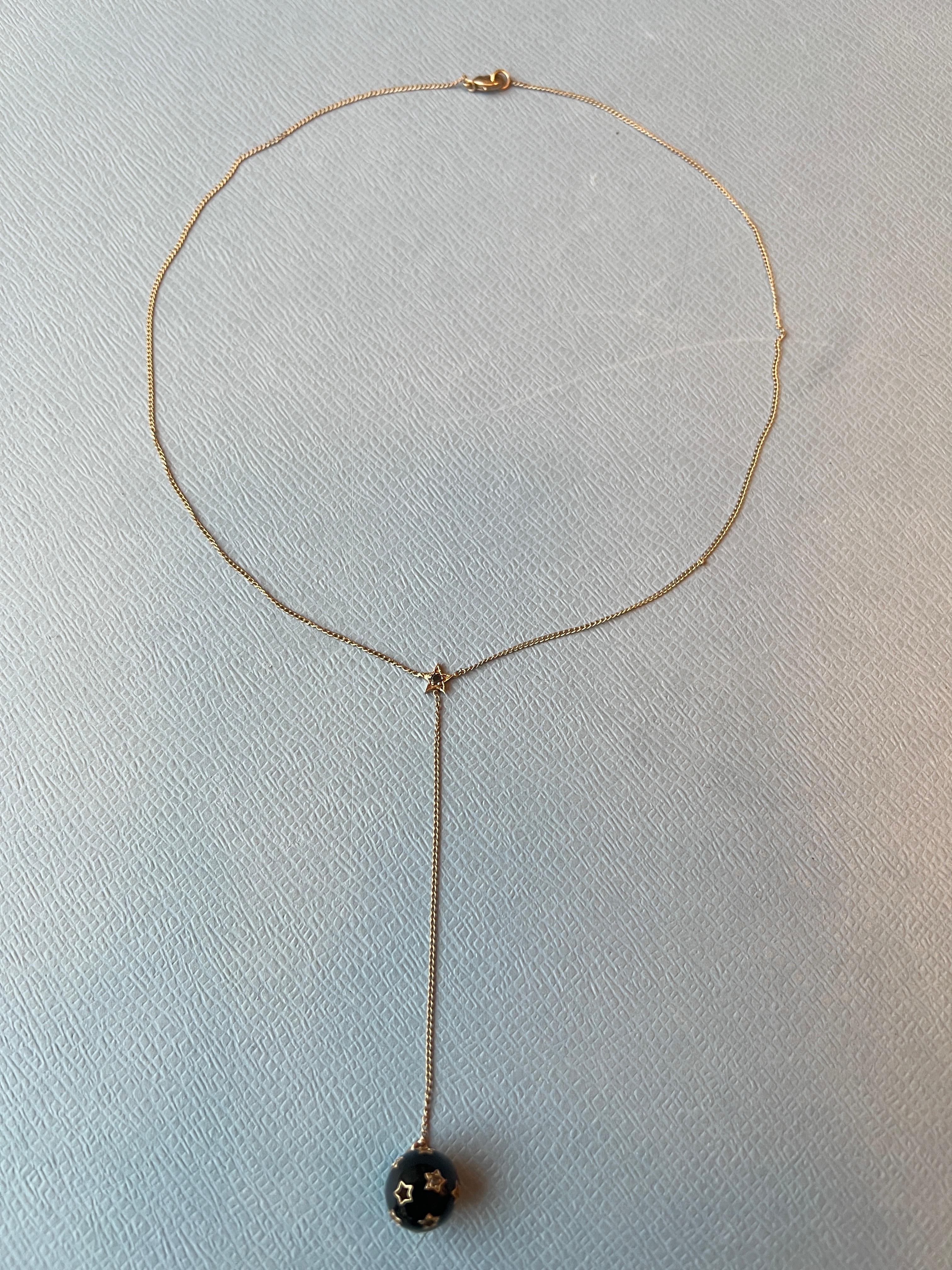 Black Diamond Star Sphere Necklace Black Enamel For Sale 8
