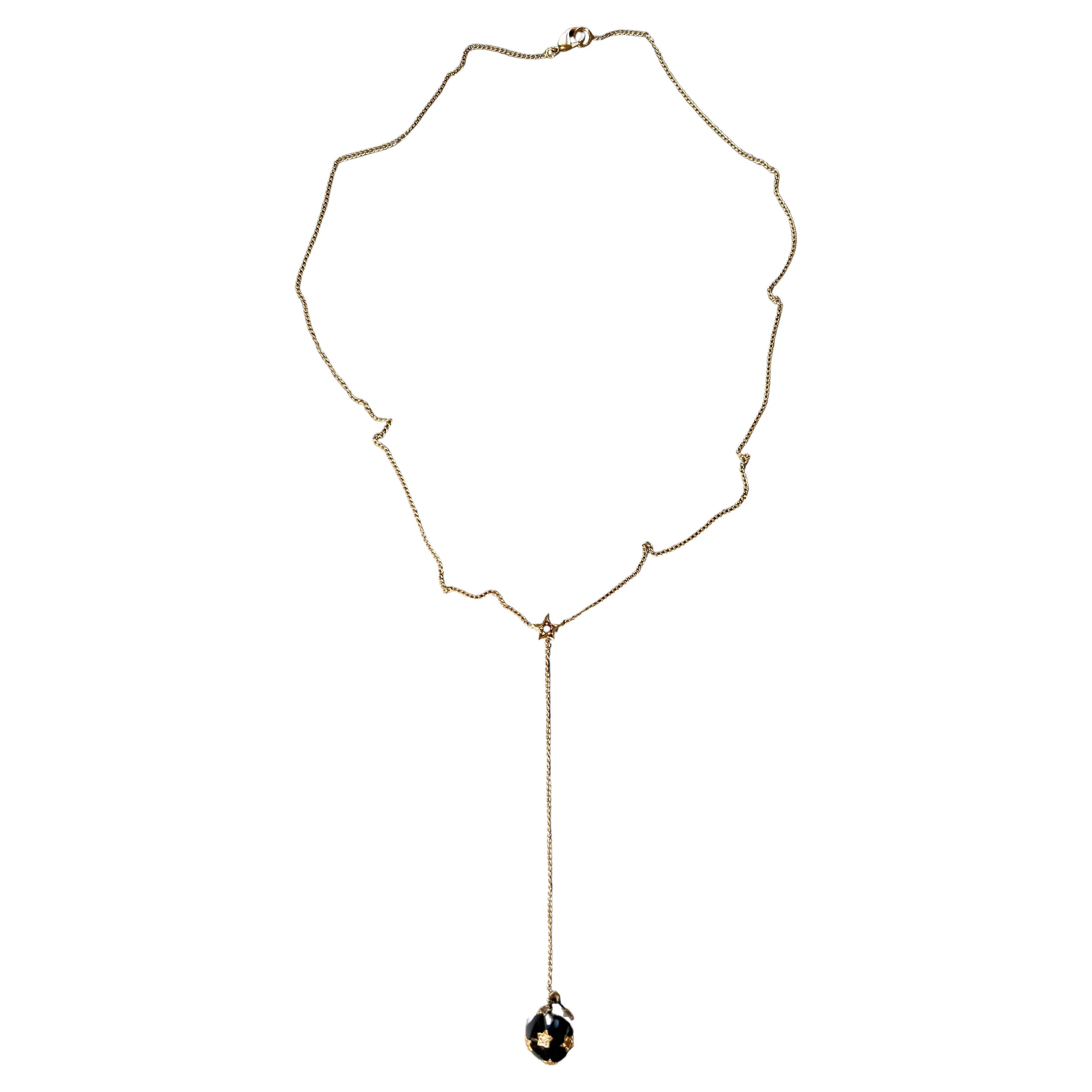 Black Diamond Star Sphere Necklace Black Enamel

Material Gold plated Brass and Silver Chain

Length: Long 26