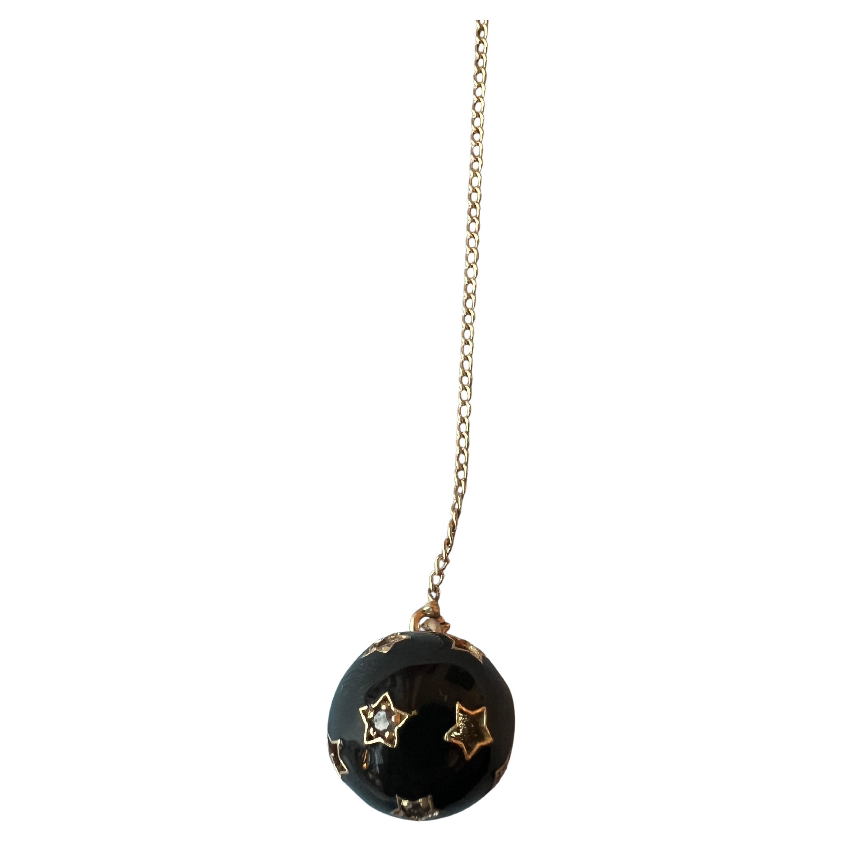 Contemporary Black Diamond Star Sphere Necklace Black Enamel For Sale