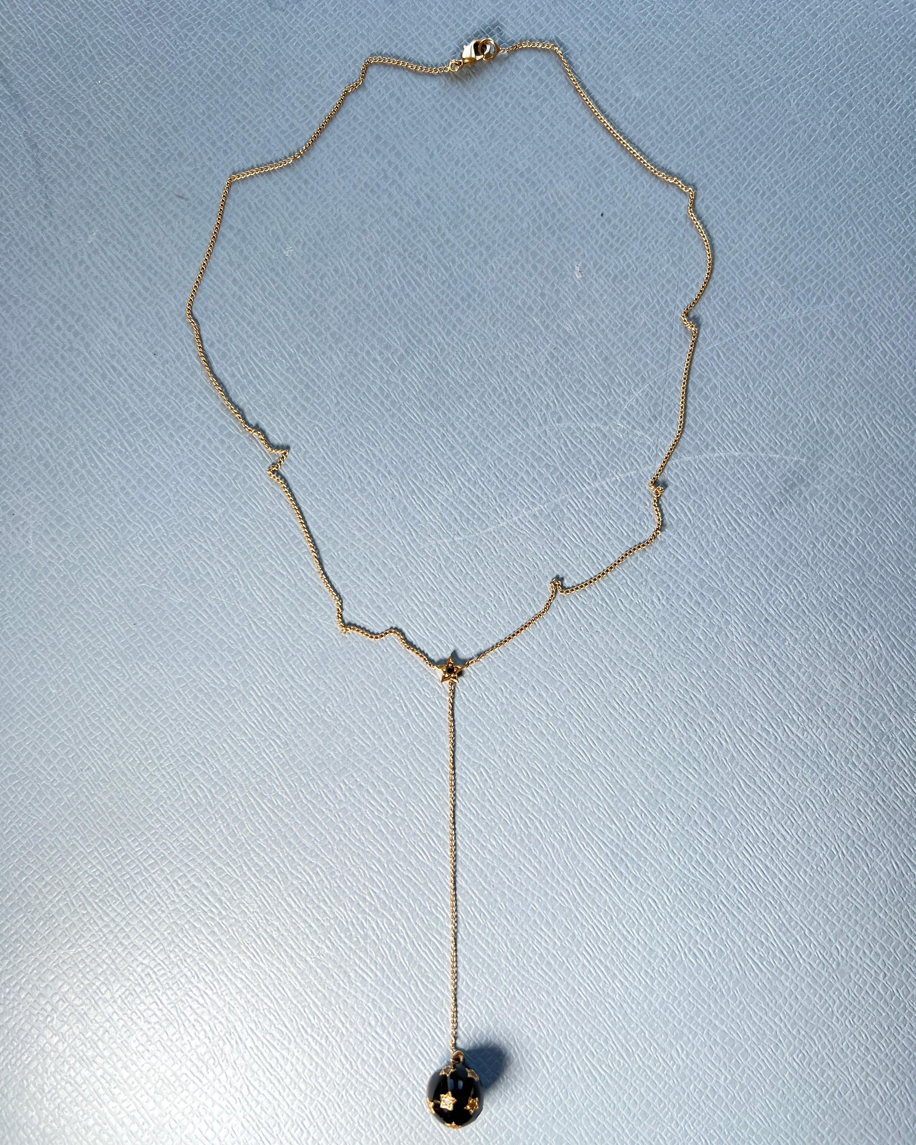 Contemporary Black Diamond Star Sphere Necklace Black Enamel For Sale