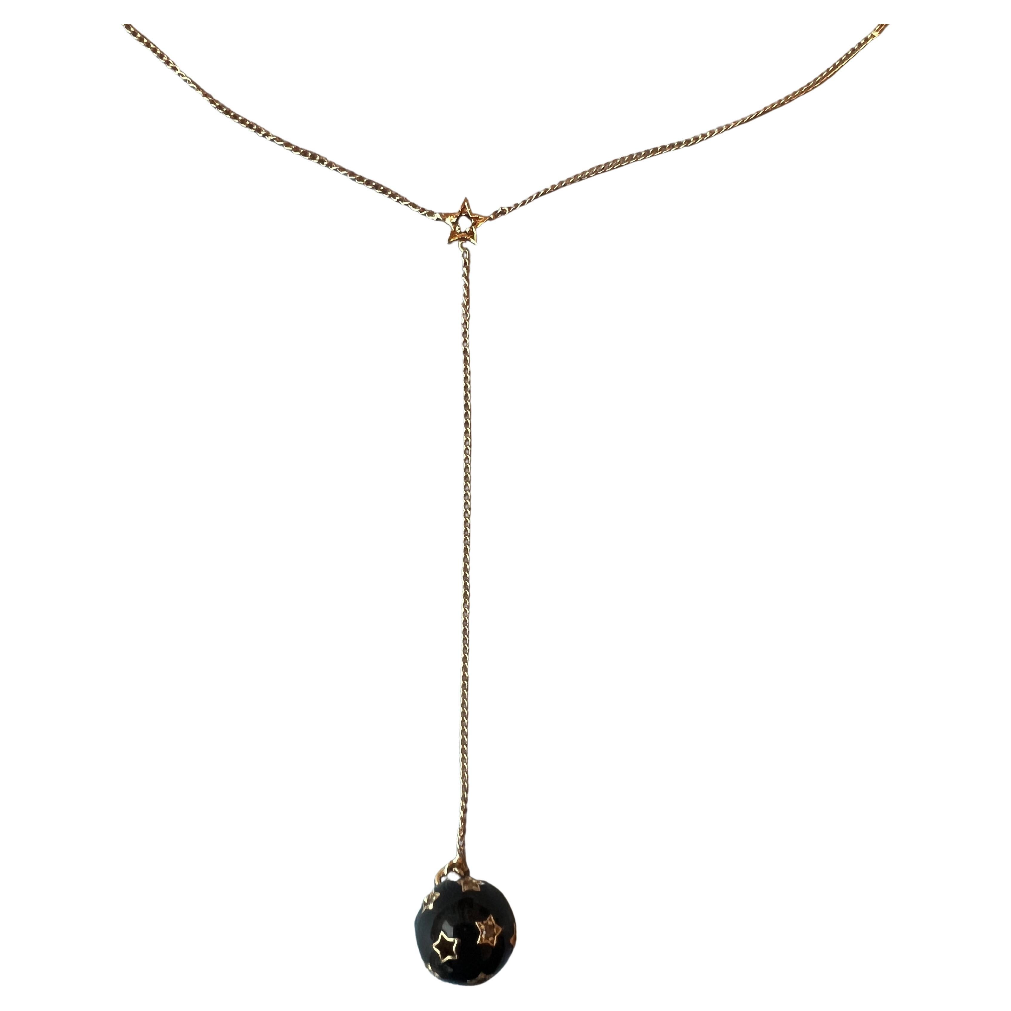 Single Cut Black Diamond Star Sphere Necklace Black Enamel For Sale
