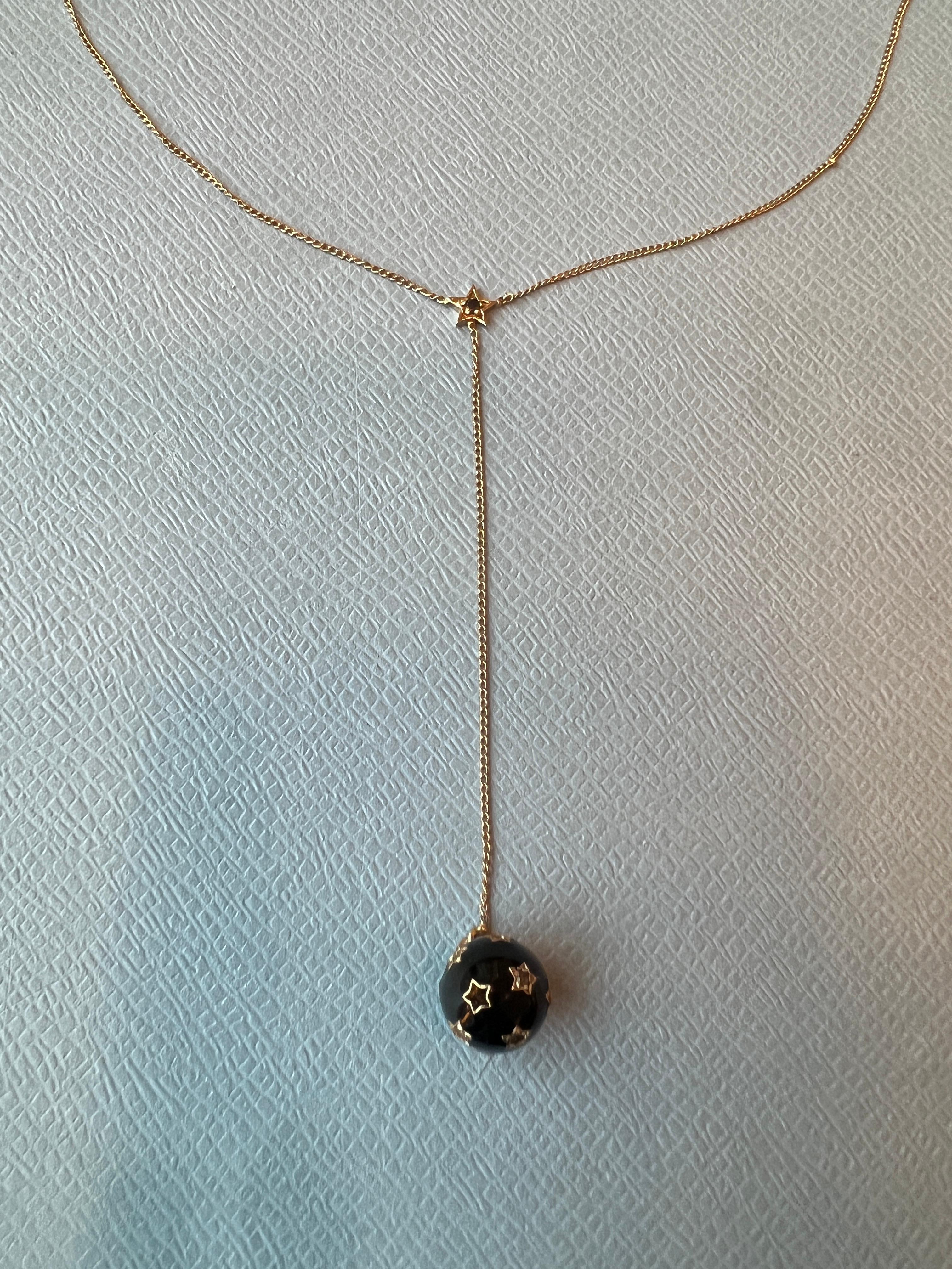Single Cut Black Diamond Star Sphere Necklace Black Enamel For Sale