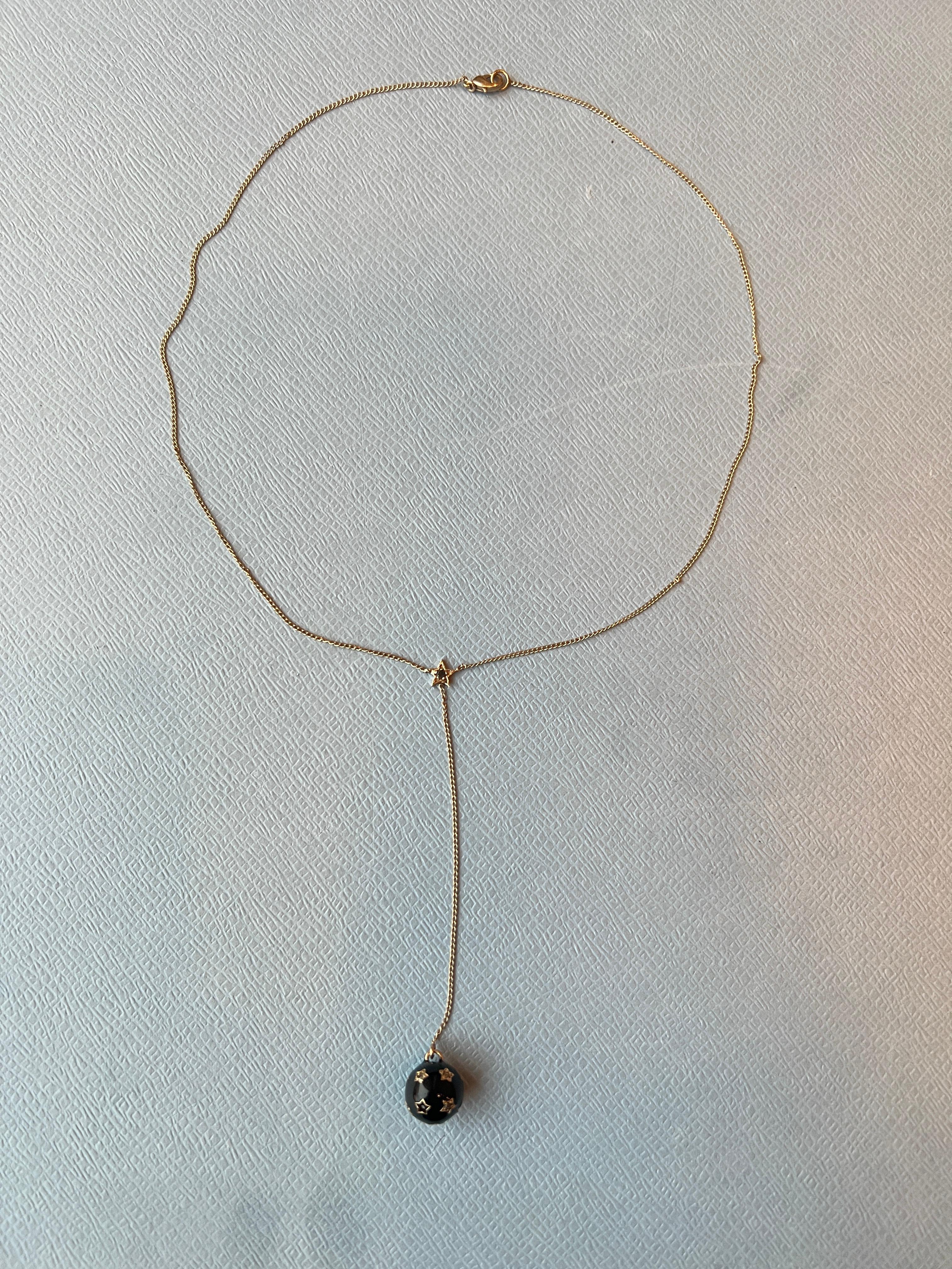 Black Diamond Star Sphere Necklace Black Enamel In New Condition For Sale In Los Angeles, CA