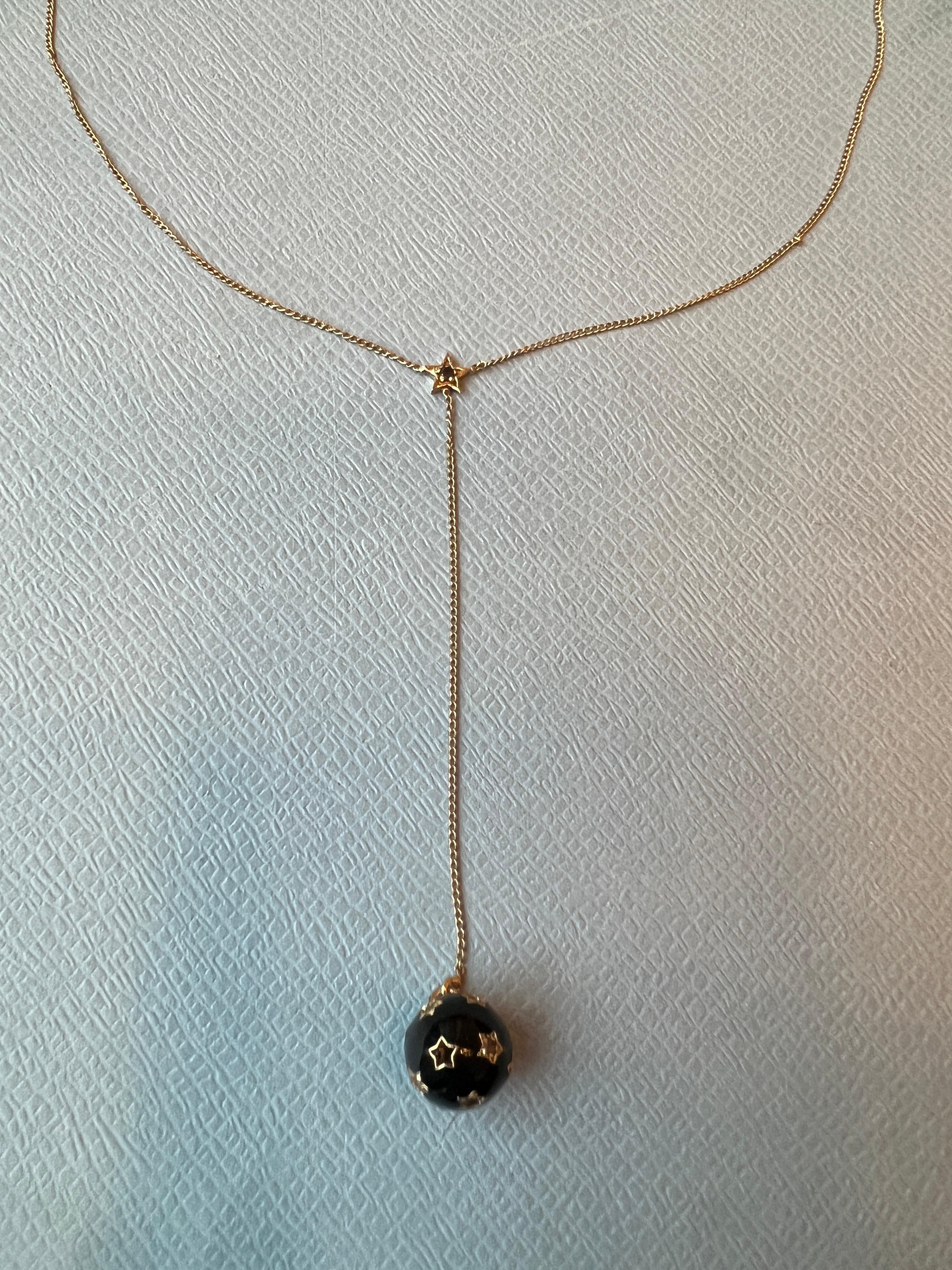 Women's Black Diamond Star Sphere Necklace Black Enamel For Sale