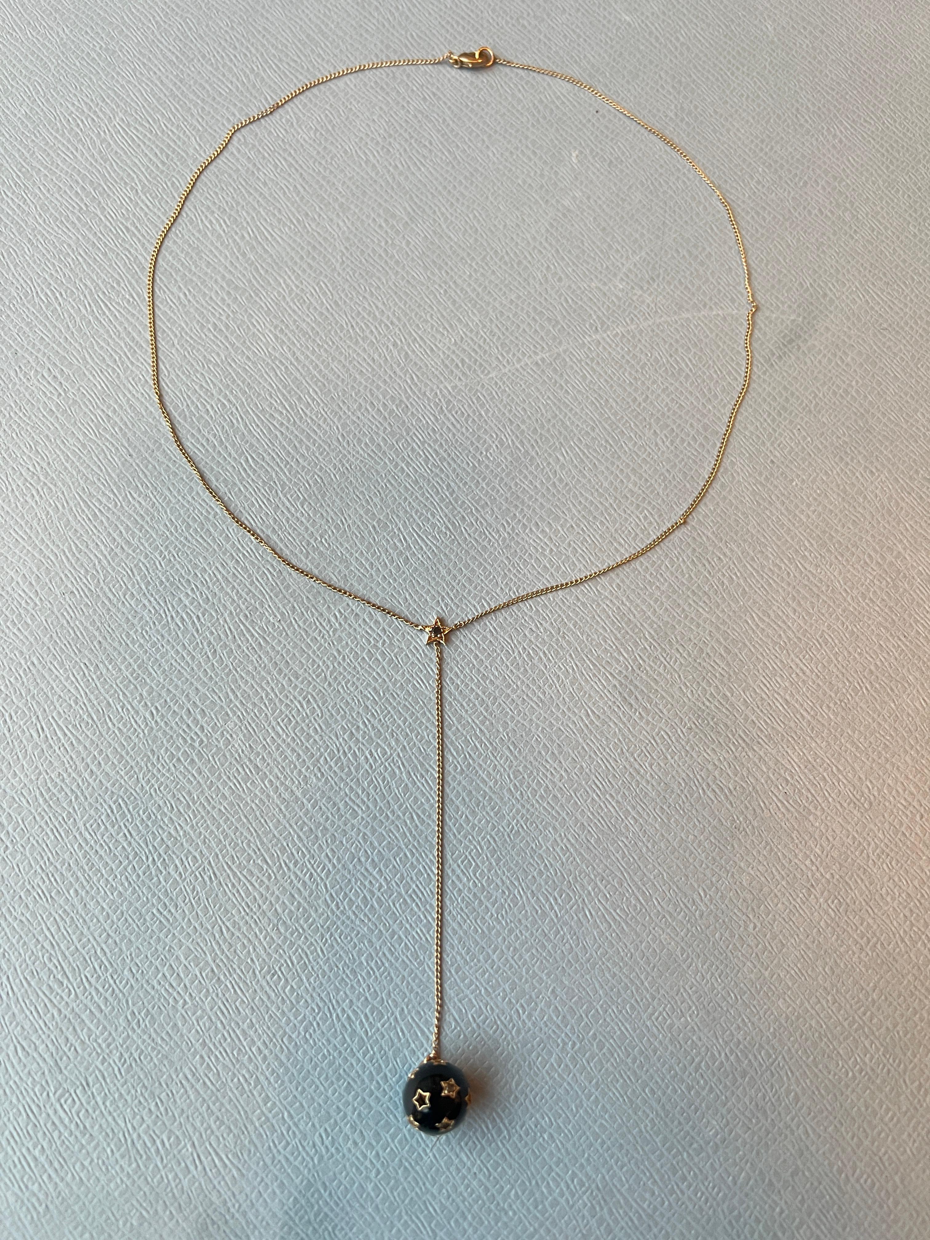 Black Diamond Star Sphere Necklace Black Enamel For Sale 1