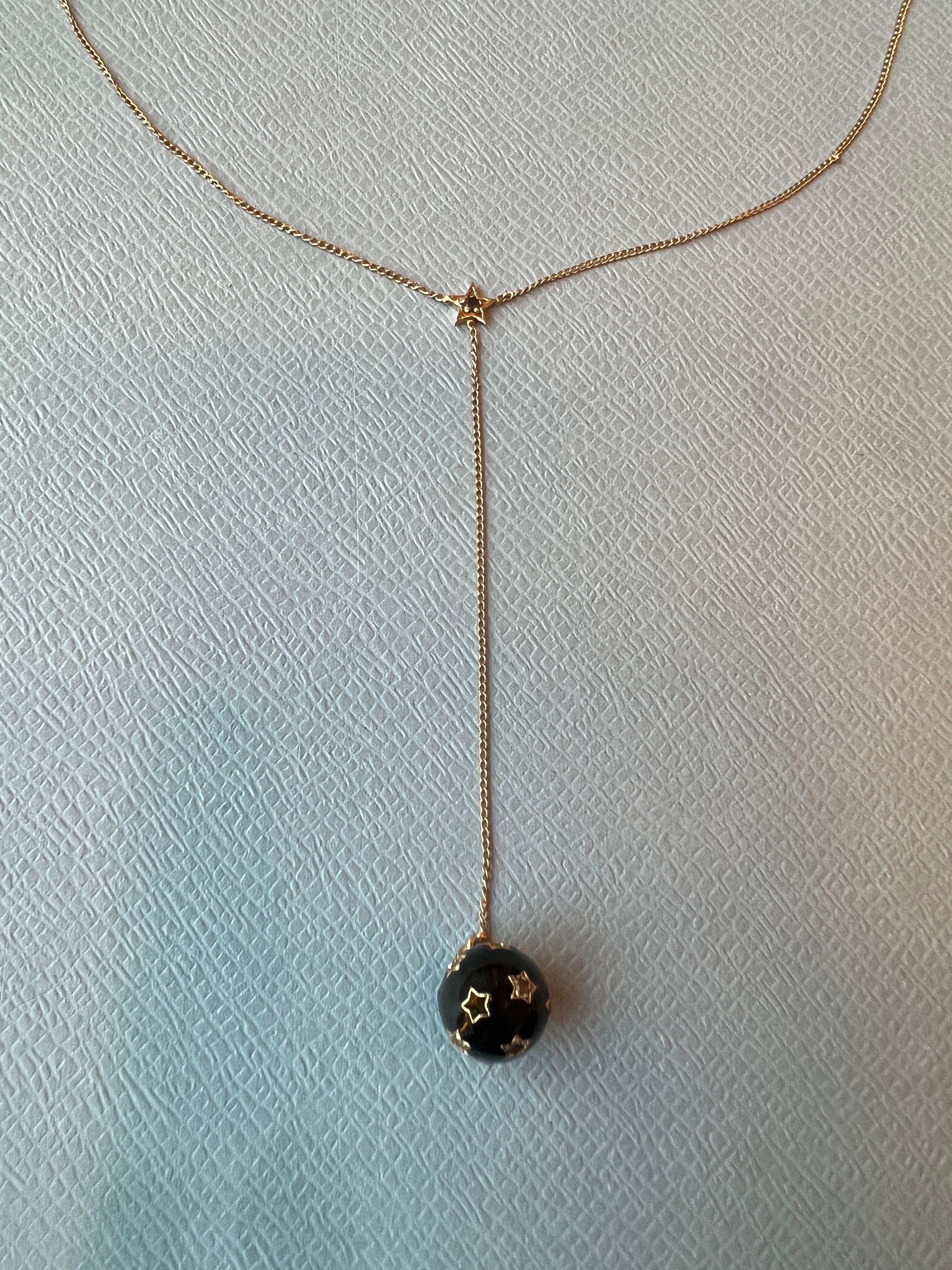 Black Diamond Star Sphere Necklace Black Enamel For Sale 3