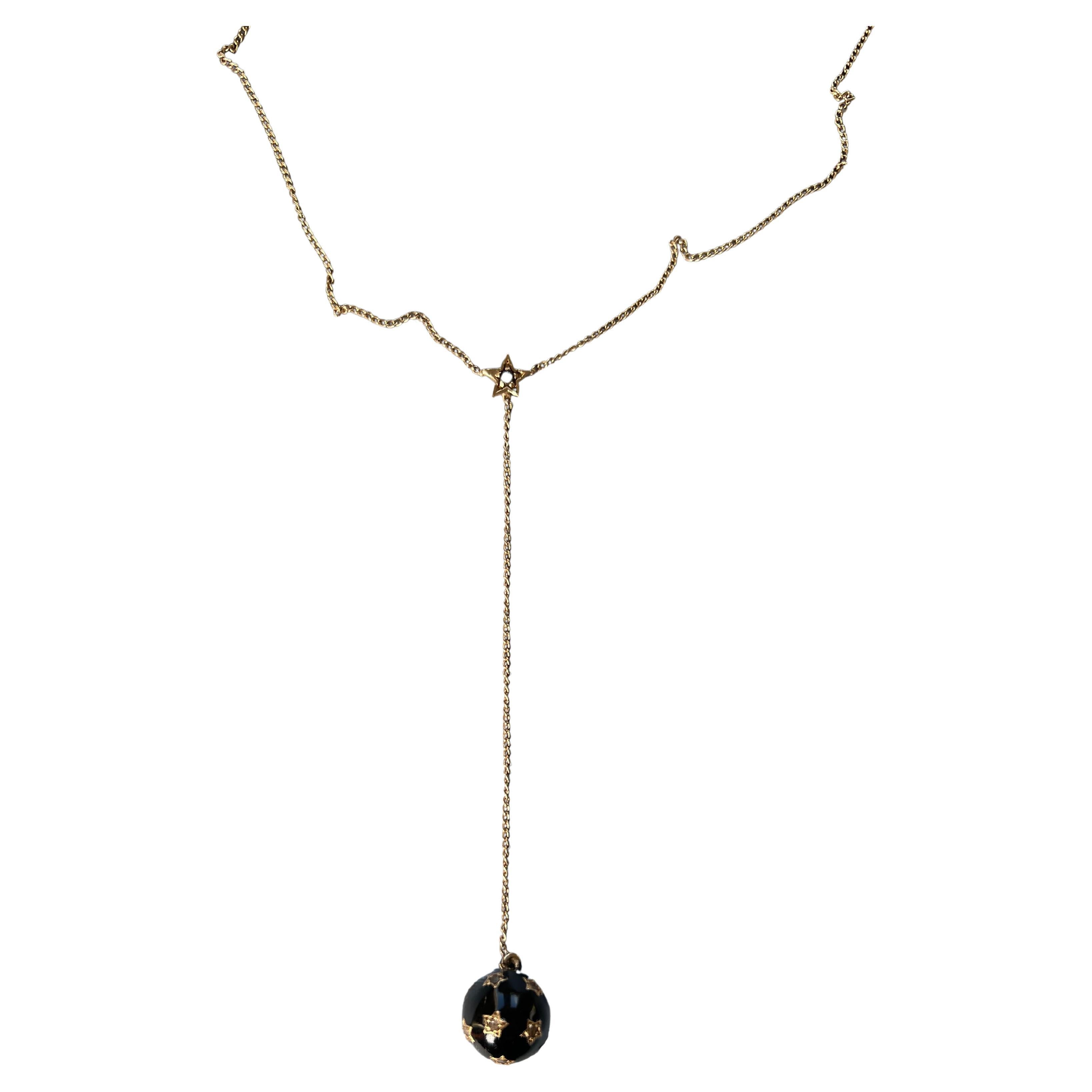 Black Diamond Star Sphere Necklace Black Enamel