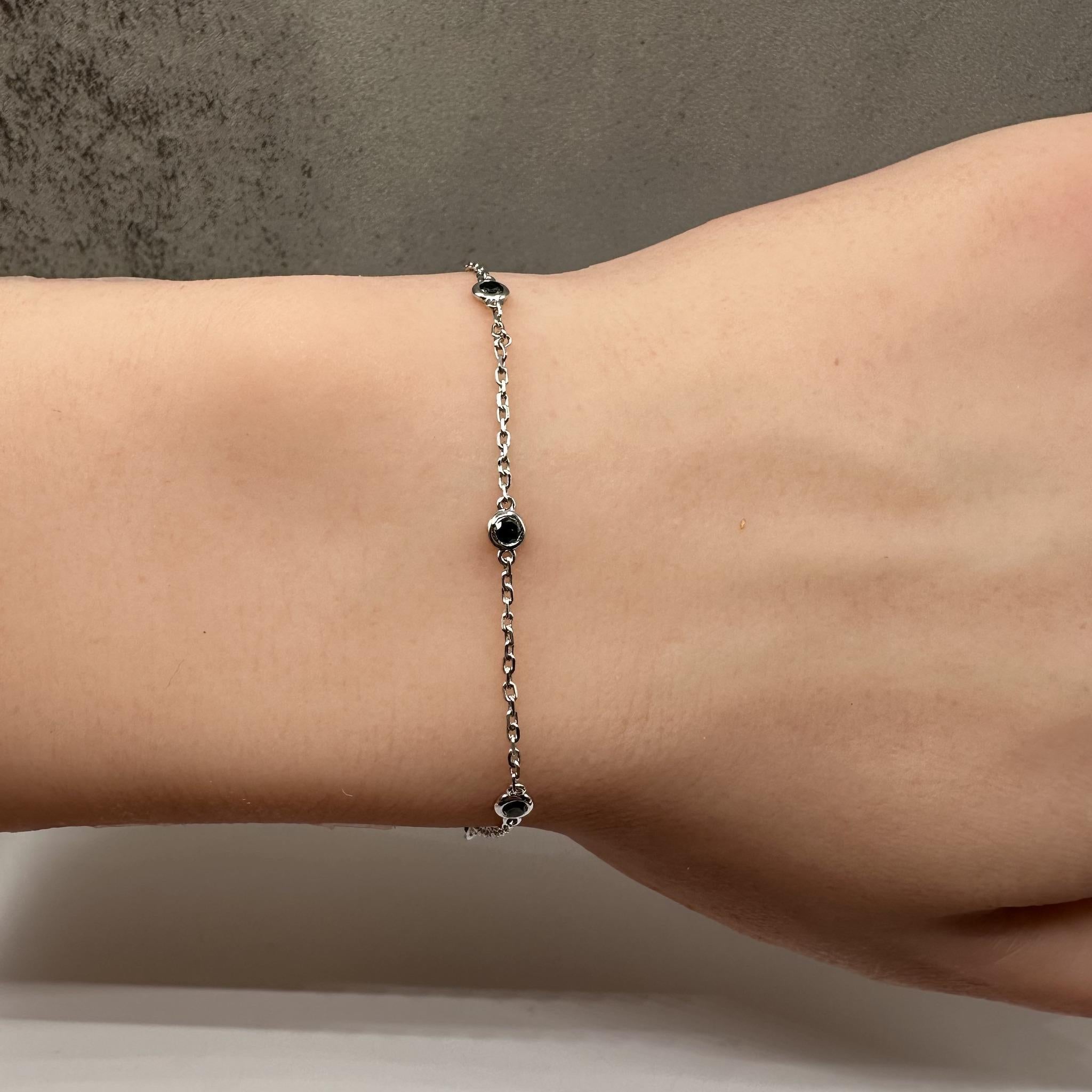 Schwarzer Diamant Station Armband in 14kt Weißgold - 0,25ctw, 7in, New im Zustand „Neu“ im Angebot in West Hempstead, NY