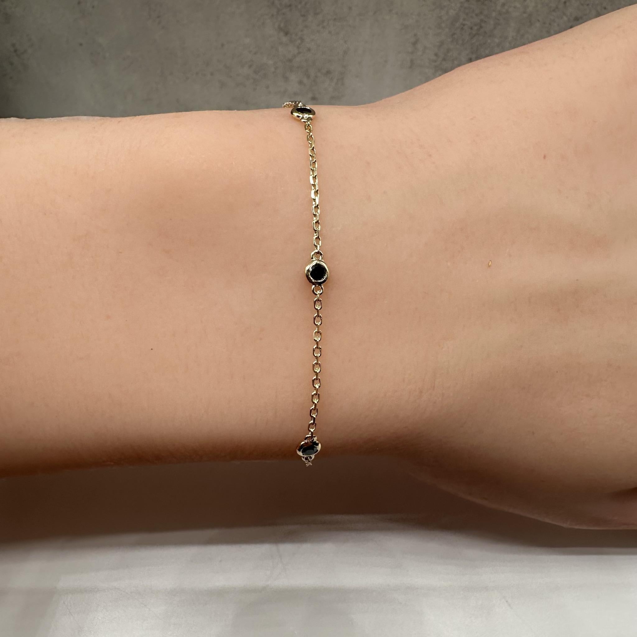 Pulsera Estación Diamante Negro en Oro Amarillo de 14kt - 0.25ctw, 7in, Nuevo en Nuevo estado para la venta en West Hempstead, NY